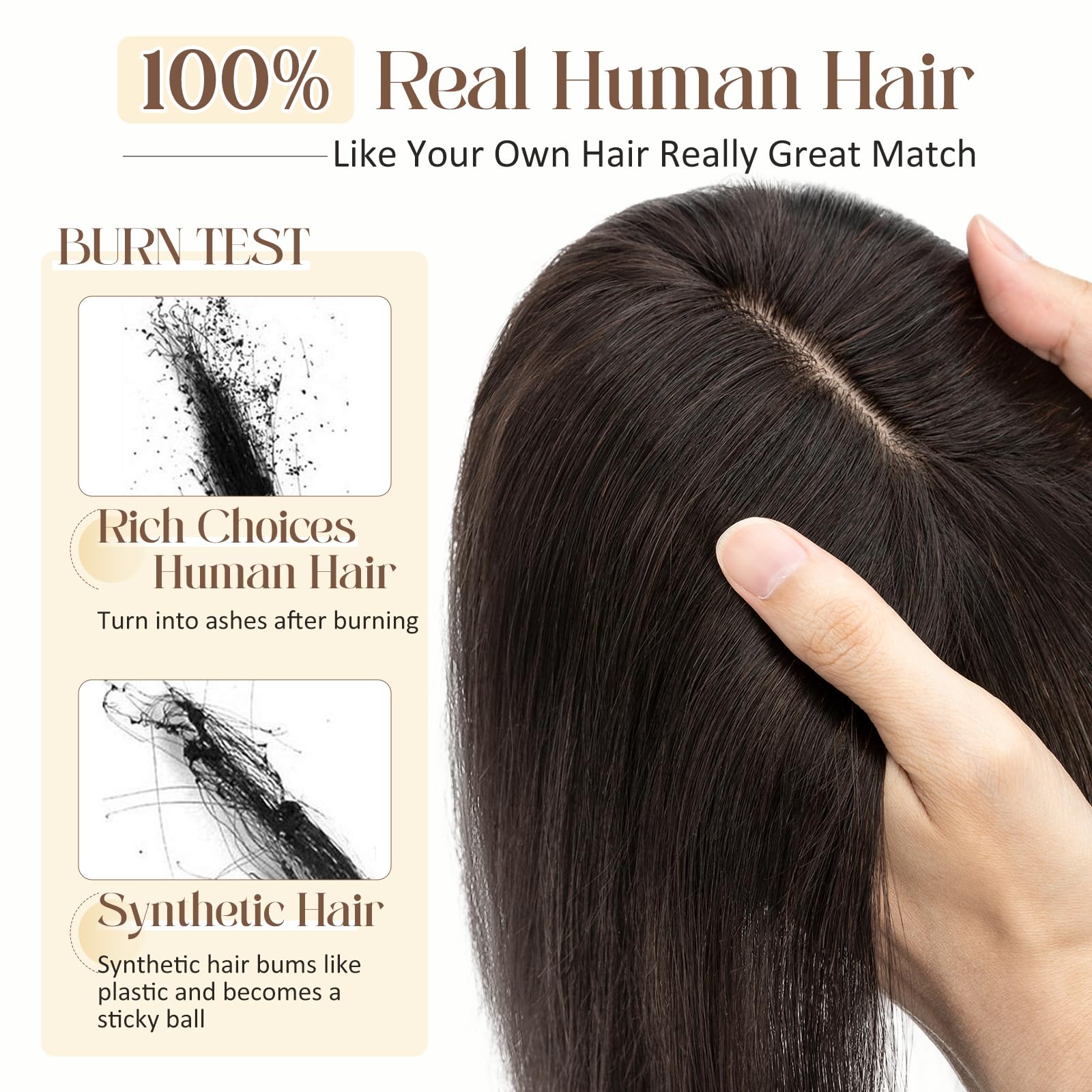 100% Real Human Hair Toppers for Women - Clip-In Hair Topper with Bangs, Handmade Middle Part Top Hair Piece for Thinning Hair, #1B Natural Black, 16 Inch, 48g - Perfect for Daily Wear, Parties & Special Occasions