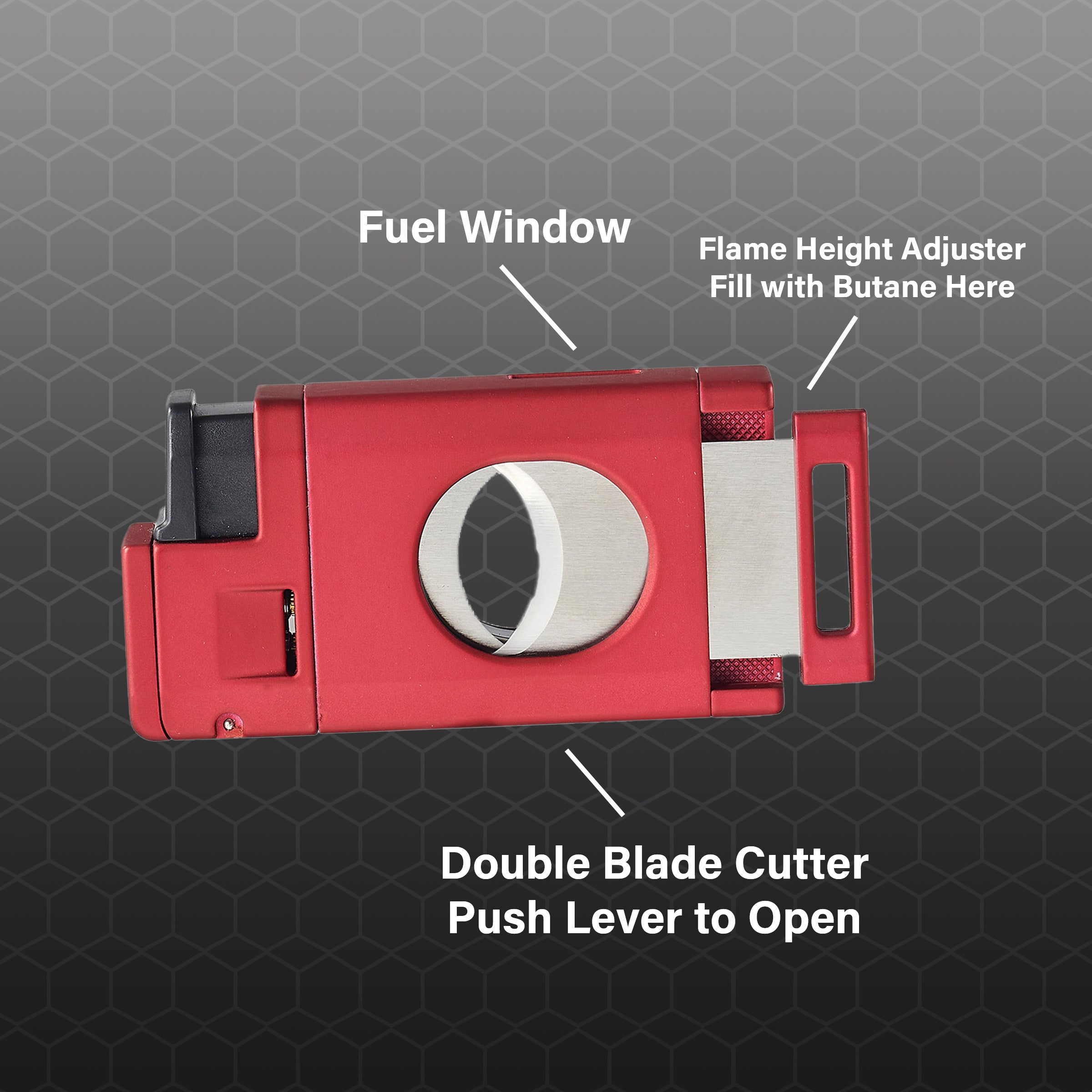 Visol LighCut Red Triple Torch Flame Lighter & Cigar Cutter - Premium Windproof Butane Lighter for Cigars, Cigarettes & Outdoor Use (Camping, BBQ, Hiking)