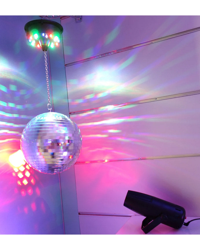 70s Disco CR Lite 20cm Mirror Ball with Motor and Pinspot LED Set - Perfect for Dance Parties, Nightclubs, and Retro Themed Events