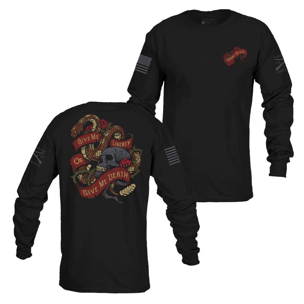 Liberty or Death Long Sleeve Shirt - Black Cotton Tee for Men | Patriotic American Apparel for Casual Wear & Outdoor Activities