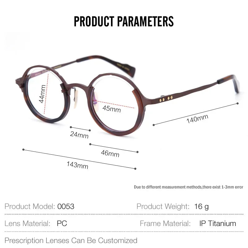 Aror Unisex Full Rim Round Titanium Acetate Eyeglasses 49453 - Lightweight & Durable Frame for Men & Women - Perfect for Reading, Work & Everyday Use