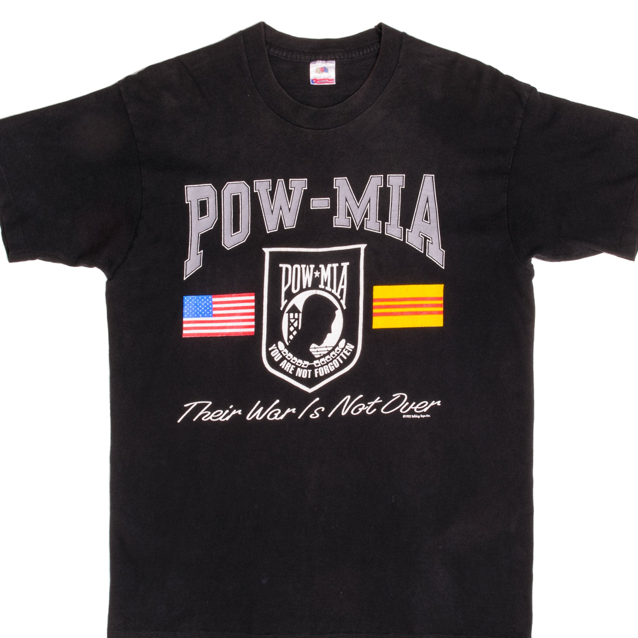 Vintage POW MIA Graphic T-Shirt 1992 Retro Military Tee - Medium Size, Made in USA - Perfect for Veterans Day, Memorial Day & Patriotic Events