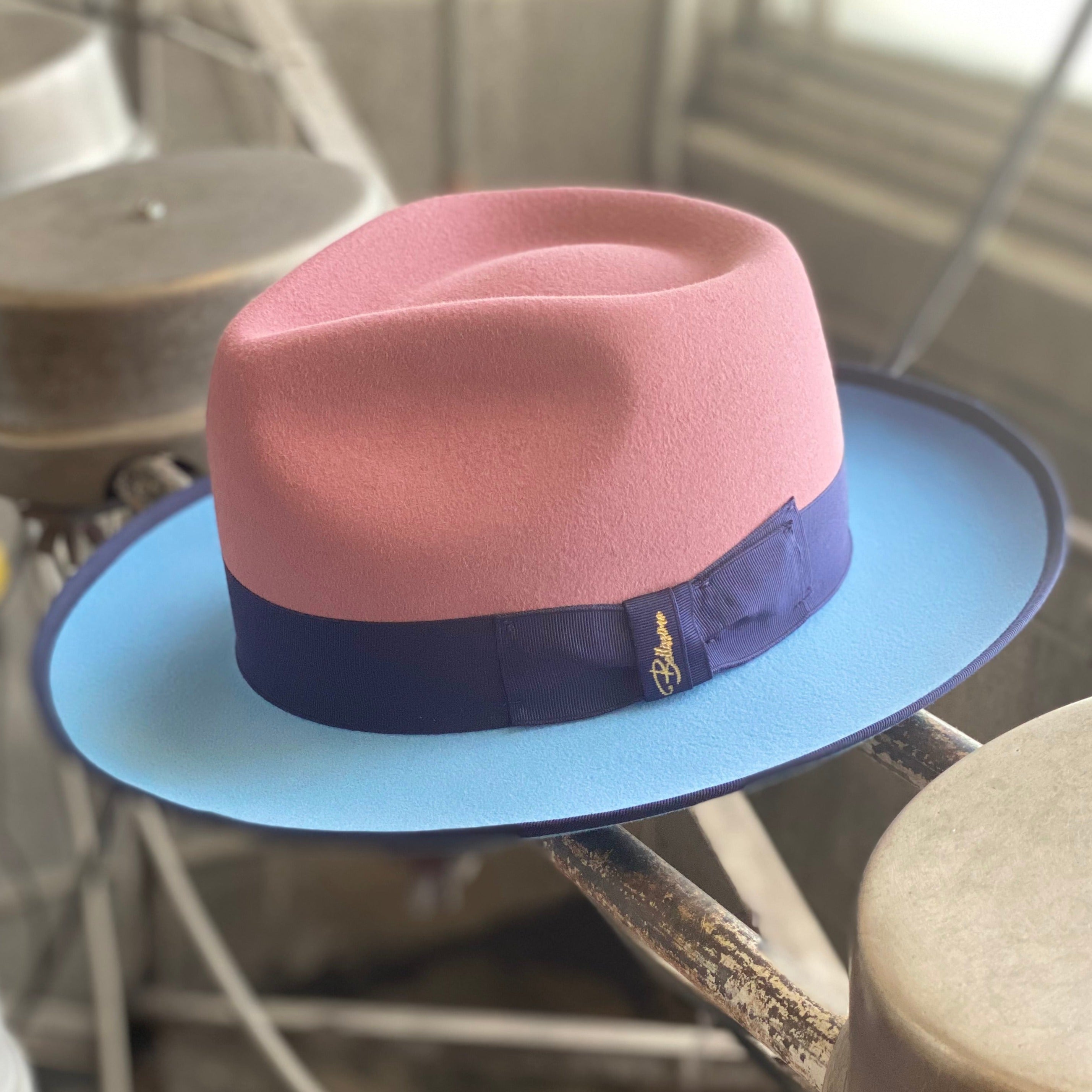 Bellissimo Fox Fedora Hat - Vintage Two-Tone Antique Rose & Powder Blue Women's Fashion Hat for Parties, Weddings & Special Occasions