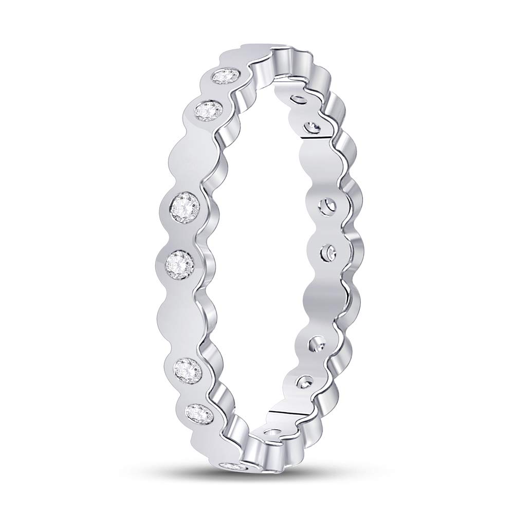 14K White Gold Women's Round Diamond Machine-Set Band Ring - 1/8 CTTW - Elegant Wedding, Anniversary & Everyday Jewelry Gift for Her