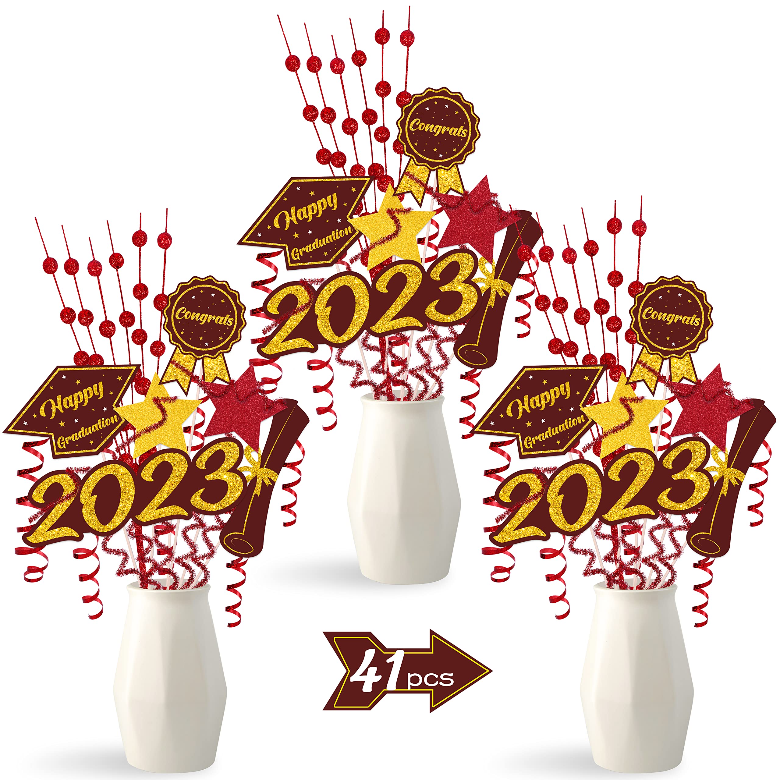 41PCS Graduation Party Decorations 2023 - Table Centerpieces, Grad Sticks Toppers & Vase Decor for Commencement Celebrations (Assembly Required, Vase Not Included) - Perfect for Graduation Ceremonies, Parties & Photo Backdrops