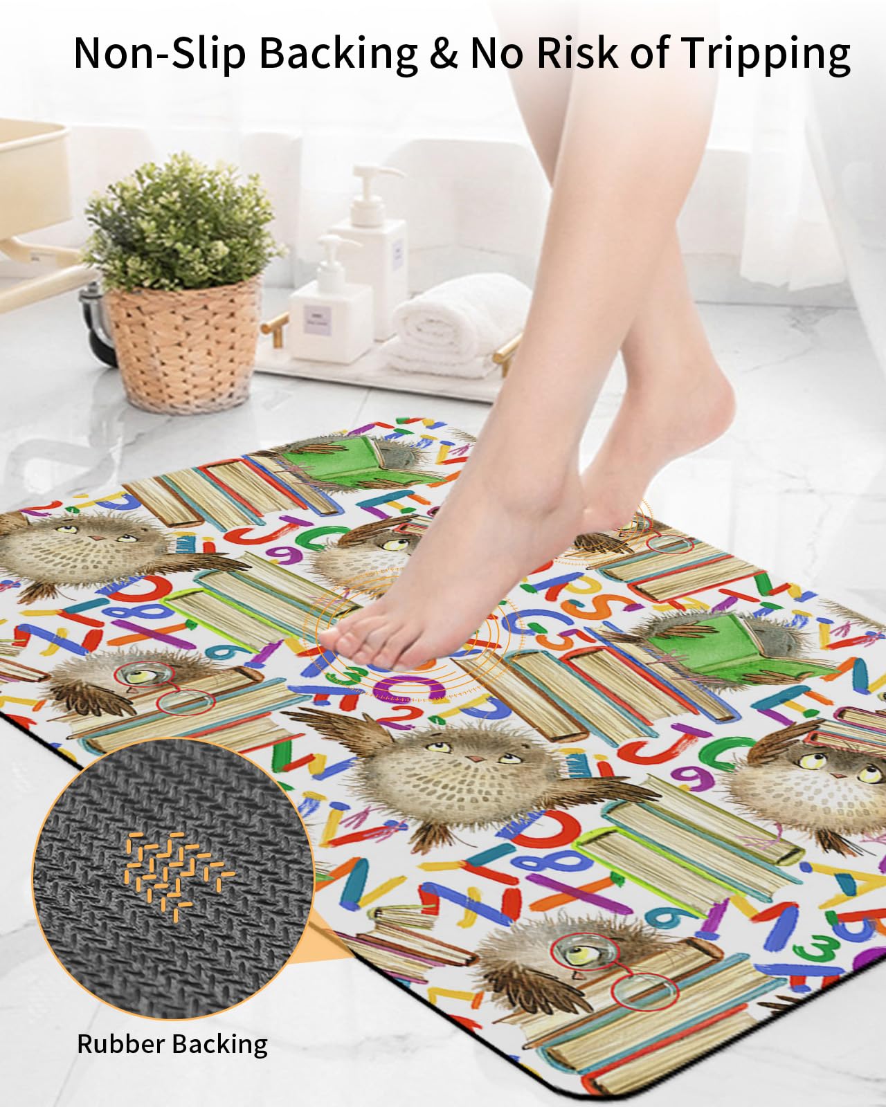**Non-Slip Diatomaceous Earth Bath Mat - Quick Dry Cartoon Owl Design, 24x36 Inch, Absorbent Bathroom Rug for Tub, Shower & Kitchen Floor - Perfect for Back to School & Home Decor**