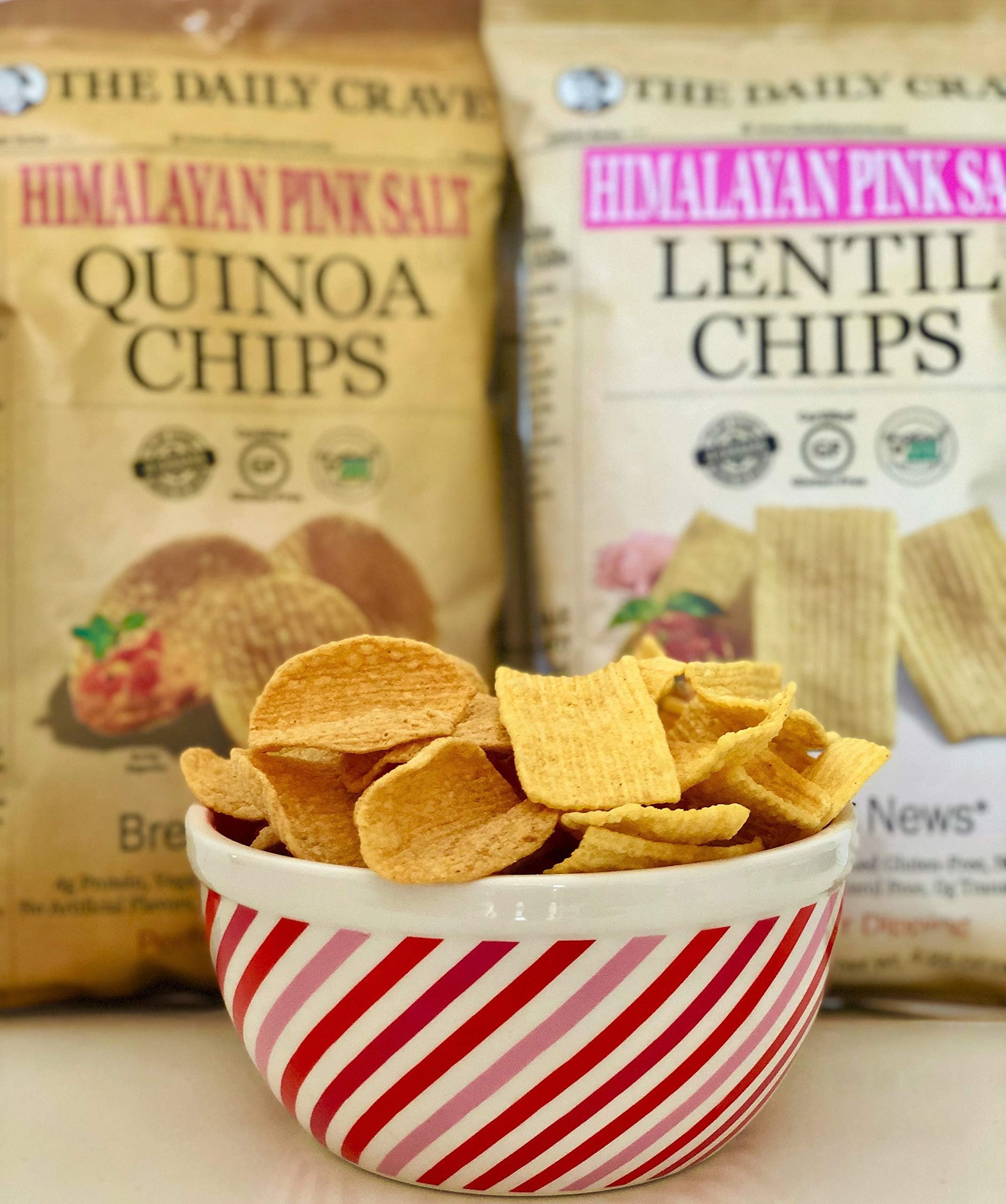 The Daily Crave Himalayan Pink Salt Quinoa Chips - Gluten-Free, Non-GMO Snack, 4g Protein & 2g Fiber per Serving, 4.25 Oz (Pack of 8) - Crunchy Healthy Snacks for Office, School, Travel & Movie Nights