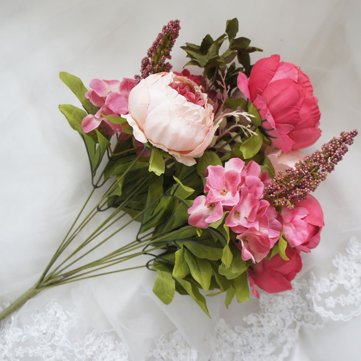 Silk Peony Bouquet - Artificial Floral Arrangement for Home Decor in Rosy Pink | Perfect for Wedding Centerpieces, Living Room Decor & Gift Giving