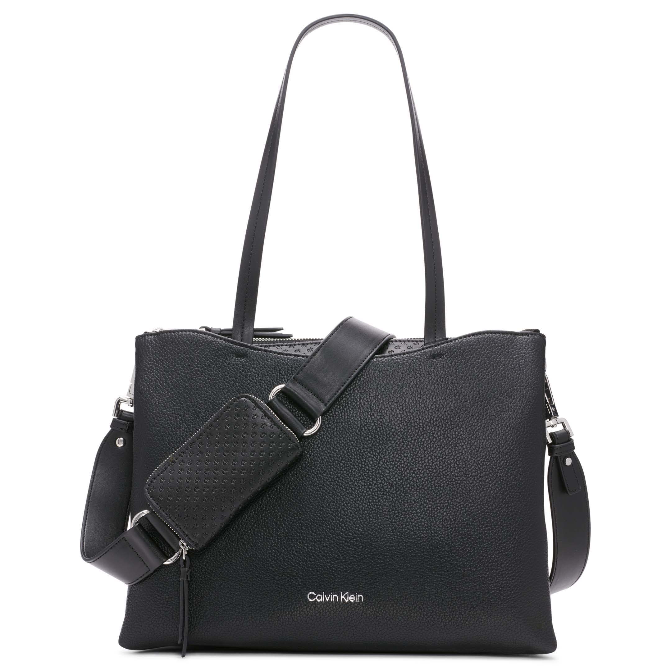 Calvin Klein Chrome Organizational 2-in-1 Tote Bag - Stylish Work & Travel Tote with Multiple Pockets | Perfect for Office, Commute & Weekend Getaways