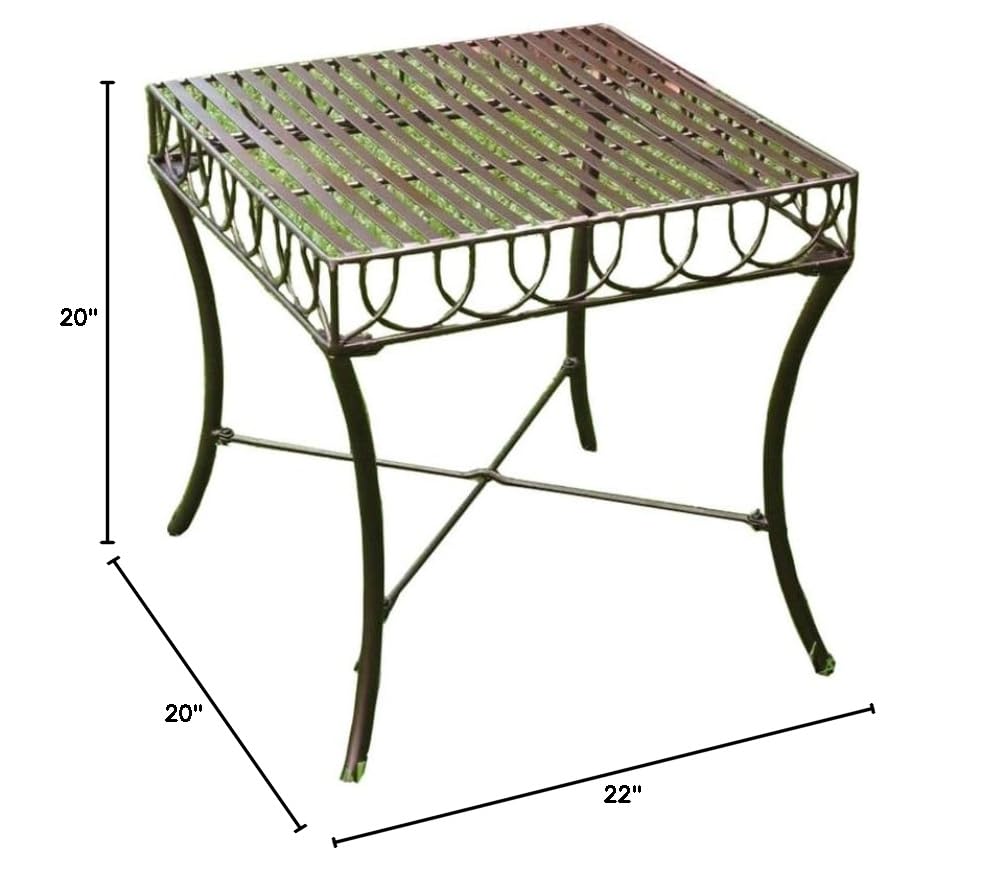 Pemberly Row Bronze Powder Coated Iron Metal Outdoor Patio Side Table - Perfect for Poolside, Garden, and Deck Use