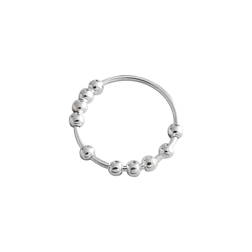 iKASUS Silver Bead Spinner Ring for Women & Men - Stress Relief Anxiety Fidget Ring, Stackable Sensory Toy for ADHD & Focus - Perfect for Office, Travel & Relaxation