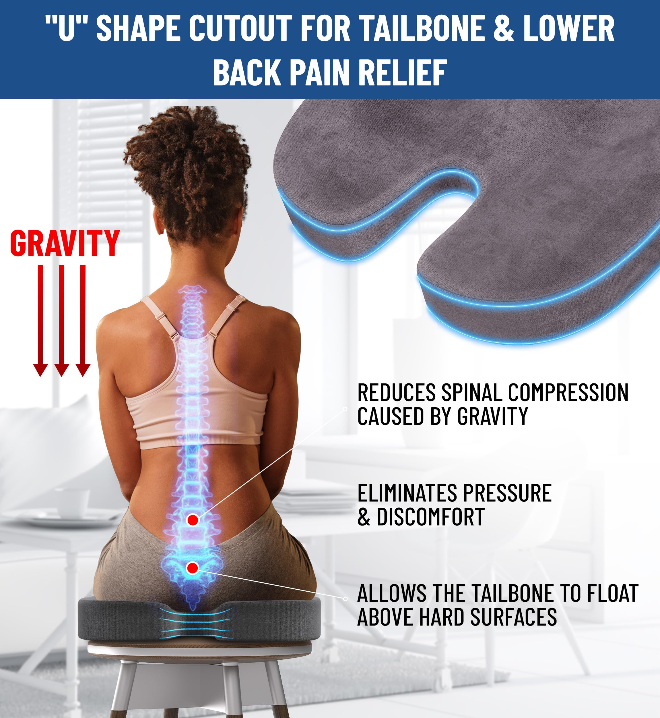 Everlasting Comfort Memory Foam Seat Cushion - Orthopedic Support for Back Pain Relief - Ergonomic Car & Truck Seat Pad for Long Drives, Office Chairs & Wheelchair Comfort - Perfect for Commuting, Road Trips & Work from Home
