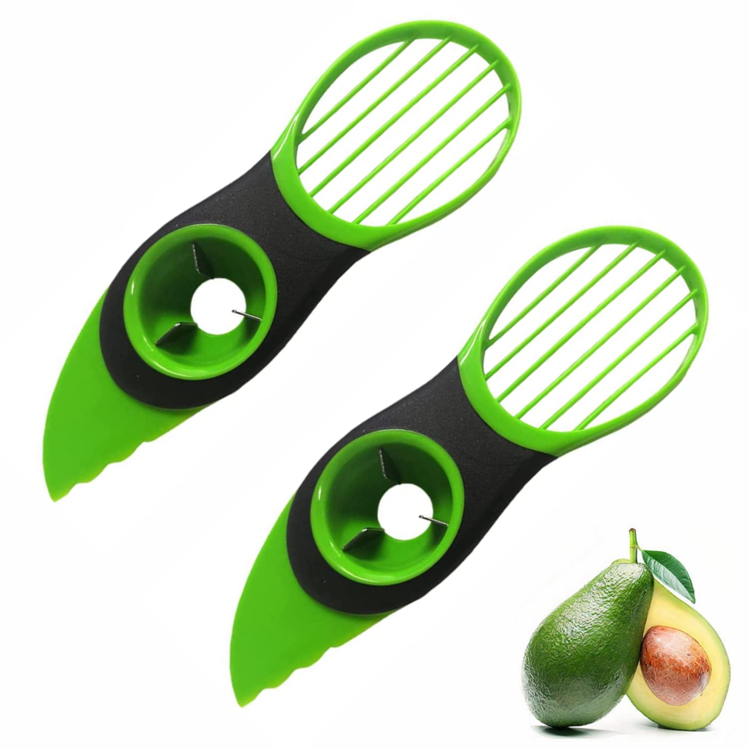 Premium 2-Pack 3-in-1 Avocado Slicer & Cutter - Multifunctional Fruit Peeler, Corer & Slicer Tool for Avocados, Kiwis, Mangoes - Perfect Kitchen Gadget for Salads, Guacamole & Smoothie Prep