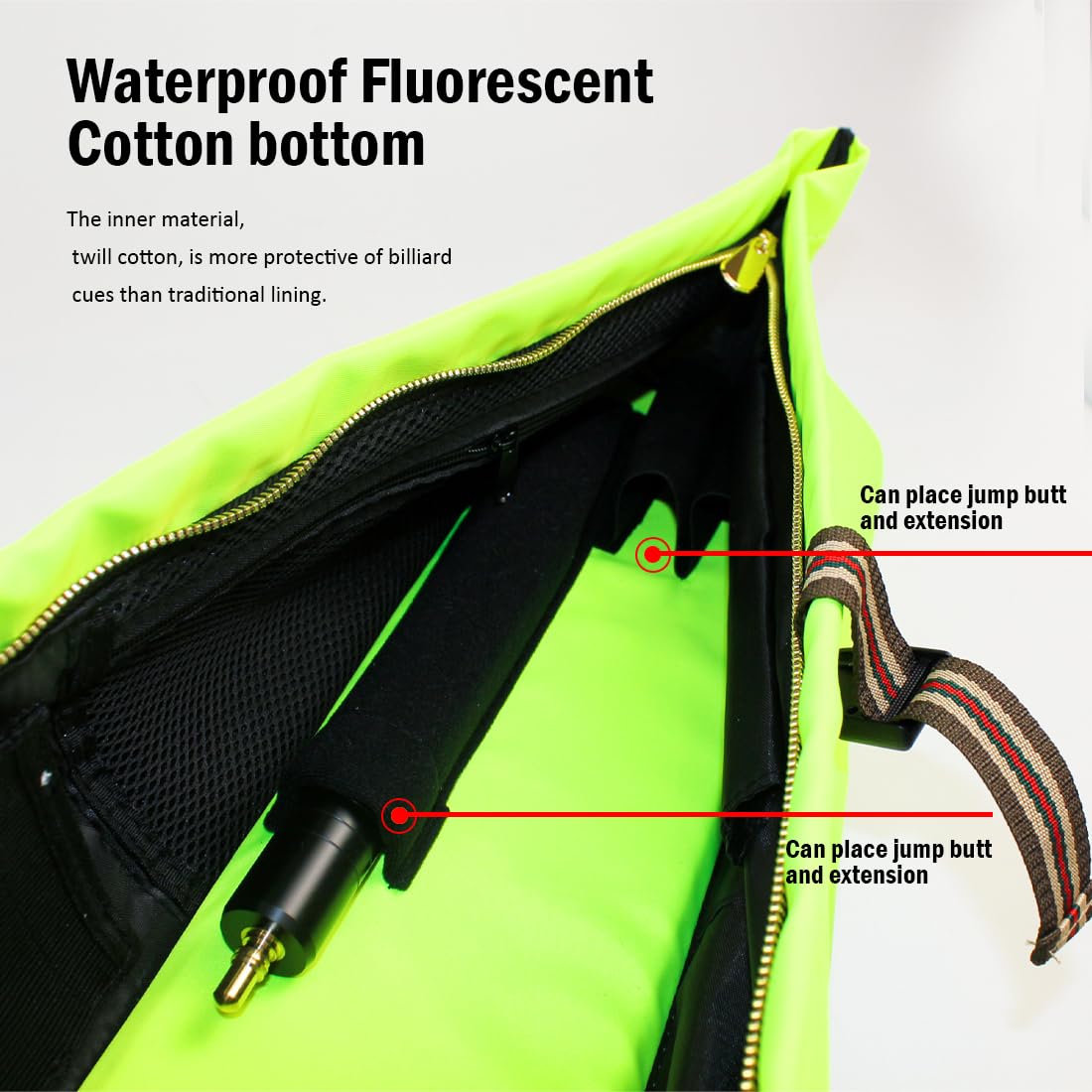 Premium Fluorescent Pool Cue Hard Case - Holds 3 Cue Butts & 4 Shafts with Large Zippered Accessory Pockets & Adjustable Shoulder Strap | Durable Protection for Billiards, Pool Halls, Tournaments & Travel