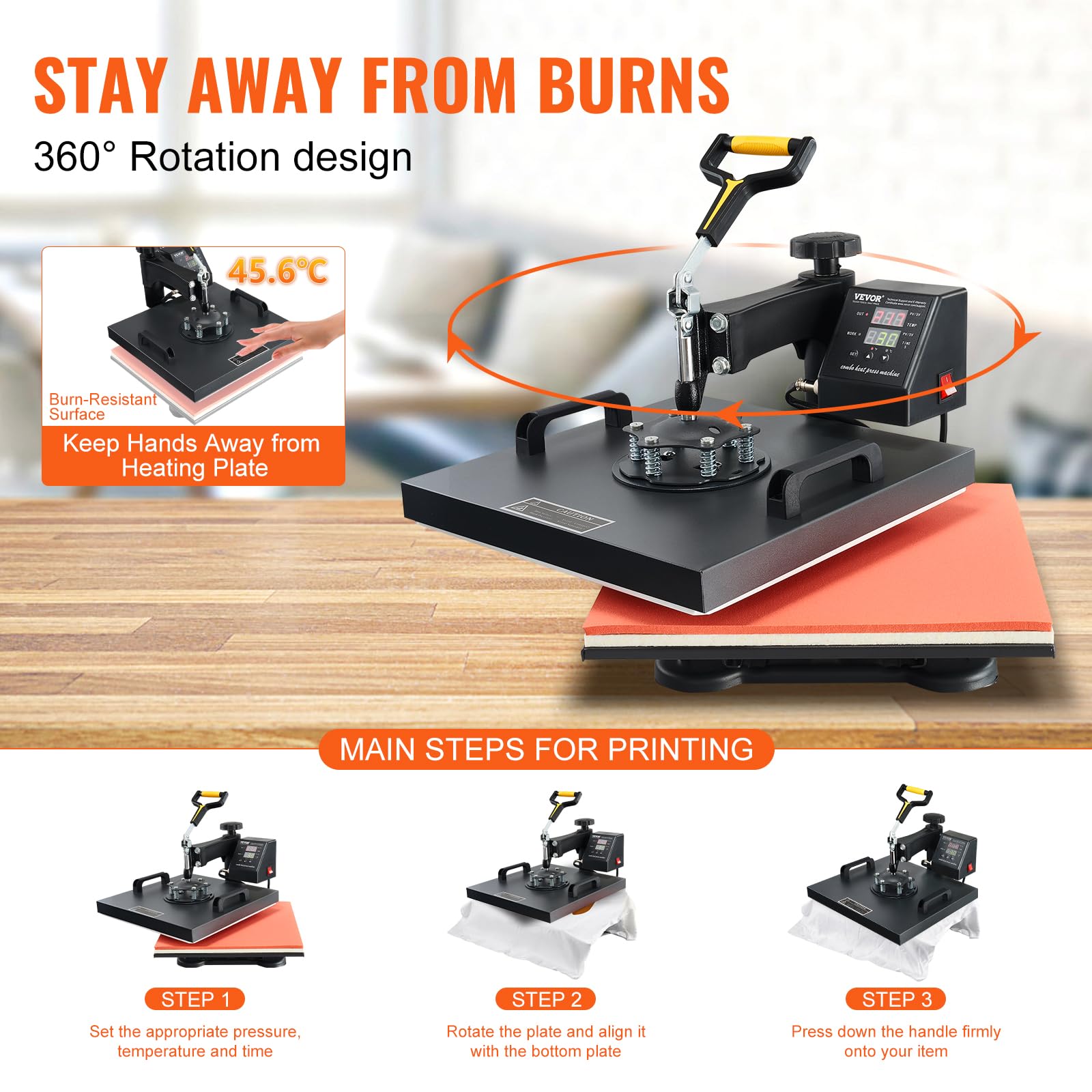 VEVOR 15x15 Inch 2-in-1 Heat Press Machine for T-Shirts & Hats | Swing Away T-Shirt Press | Professional Sublimation, Vinyl & Heat Transfer Equipment | Perfect for DIY Crafts, Custom Apparel & Small Business Projects