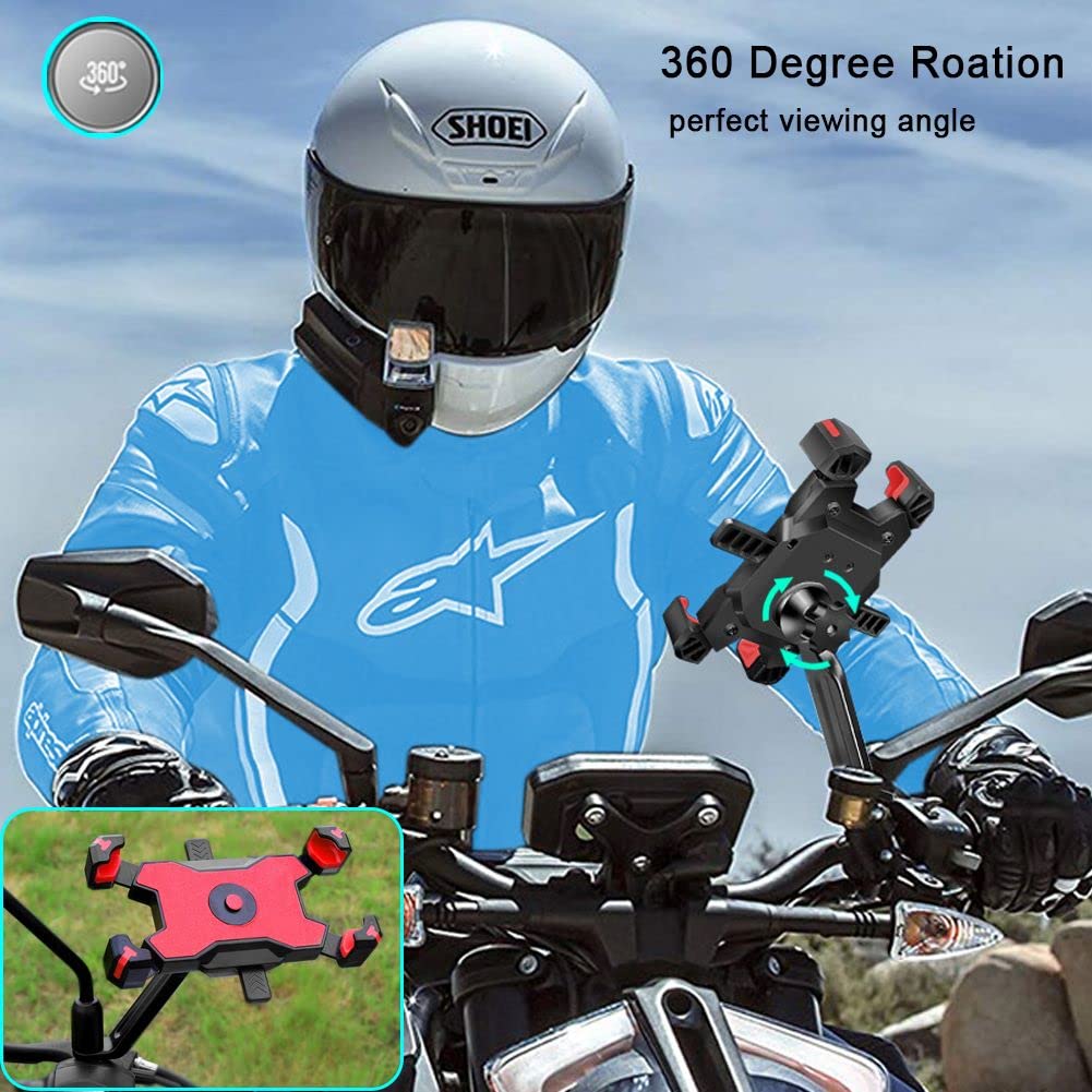 Motorcycle Phone Mount - 1 Second Auto Lock & Quick Release Phone Holder for Motorcycle, Moped, Scooter | Universal 4.5-6.8 Inch Cell Phone Holder for iPhone & Android | Perfect for GPS Navigation & Hands-Free Riding