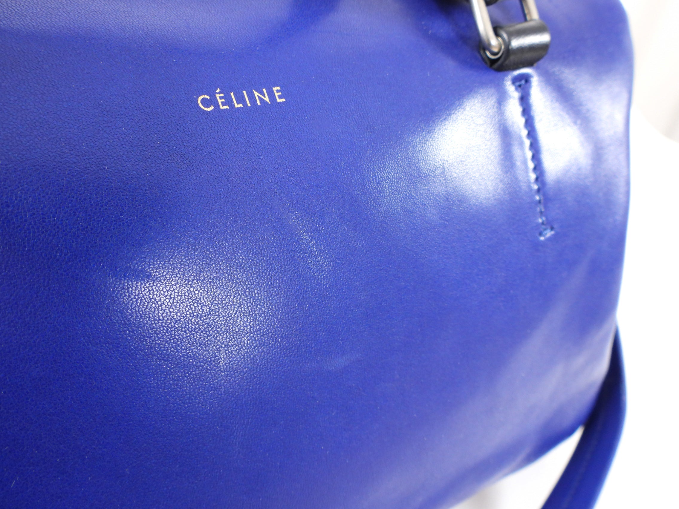 Celine Blue Leather Duffle Bag - Two-Way Carry Handbag for Women | Perfect for Travel, Work & Everyday Use