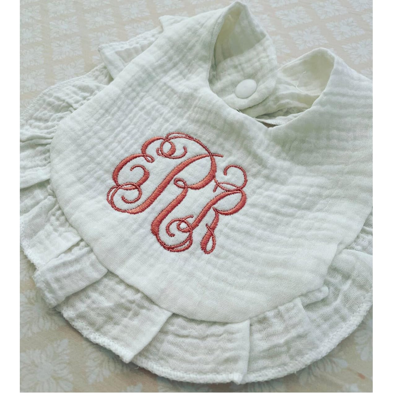Personalized Baby Girl Bib - Custom Embroidered Monogram Bib with Ruffles | Perfect Baby Shower Gift & Newborn Essentials for Feeding Time, Photo Shoots & Special Occasions (Style 1)