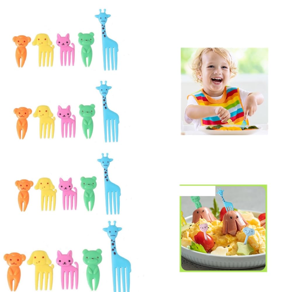 20-Piece Cartoon Animal Food Picks Set - Fun Bento Box & Fruit Picks for Kids, Mini Forks for Desserts, Cakes, Pastries - Perfect for Parties, Christmas Decorations & Lunchbox Accessories