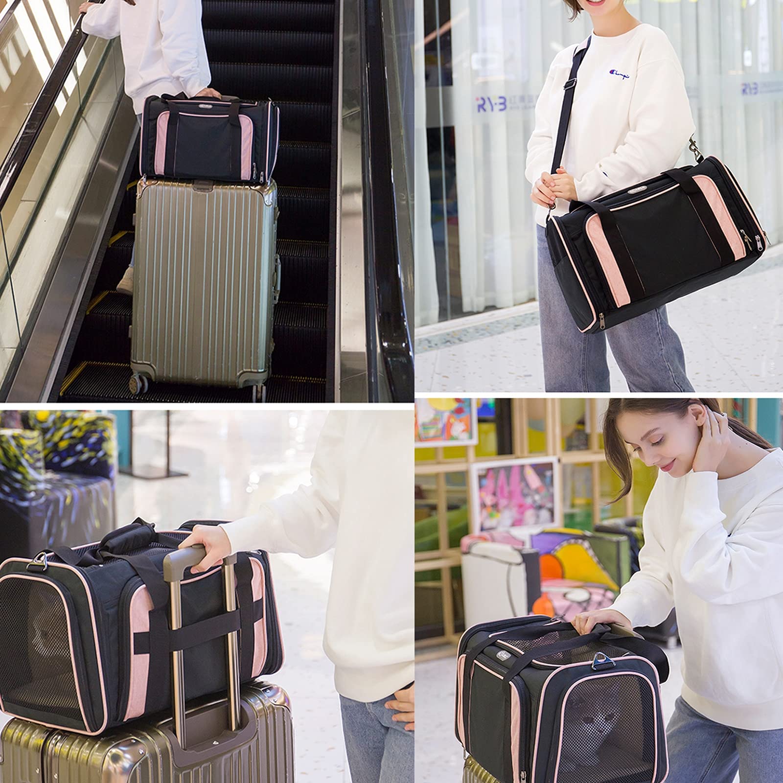 Expandable Airline Approved Pet Carrier - Soft-Sided Collapsible Dog & Cat Travel Bag with Washable Pads & Shoulder Strap | Perfect for Small Animals, Puppies & Cats - Ideal for Air Travel, Vet Visits & Road Trips