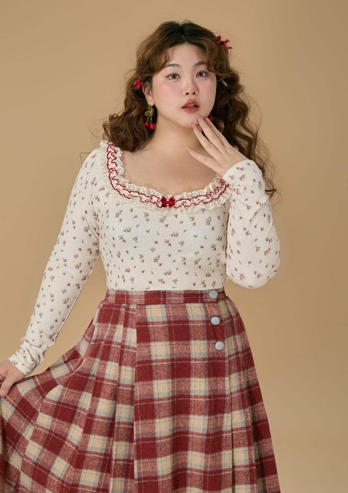 Strawberry Print Knit T-Shirt for Women - Soft Cotton House Shirt with Curved Hem - Perfect for Casual Wear, Lounge & Home Outfits