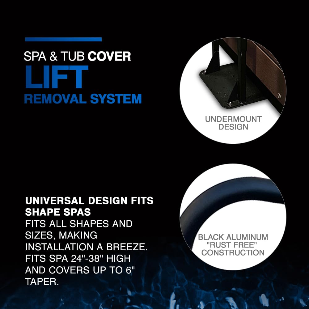 Puri Tech Hot Tub Cover Lift - Heavy Duty Cradle Design for Easy Spa Cover Removal - Black | Perfect for Inflatable and Hard-Sided Spas, Backyard Relaxation