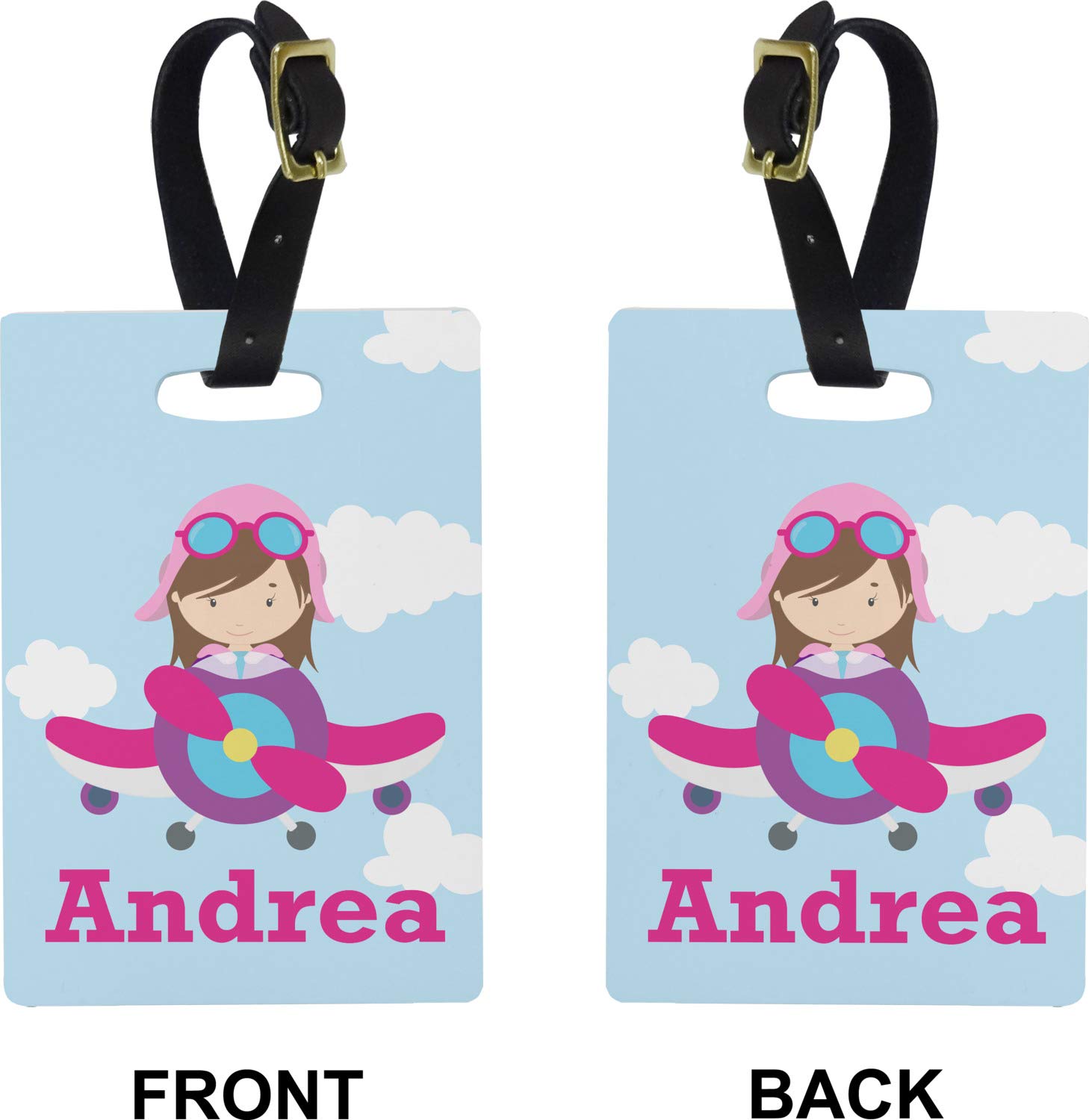 Custom Personalized Airplane & Girl Pilot Luggage Tag - Engraved Name/Text - Perfect for Travel, Suitcases, Backpacks & Kids' Bags