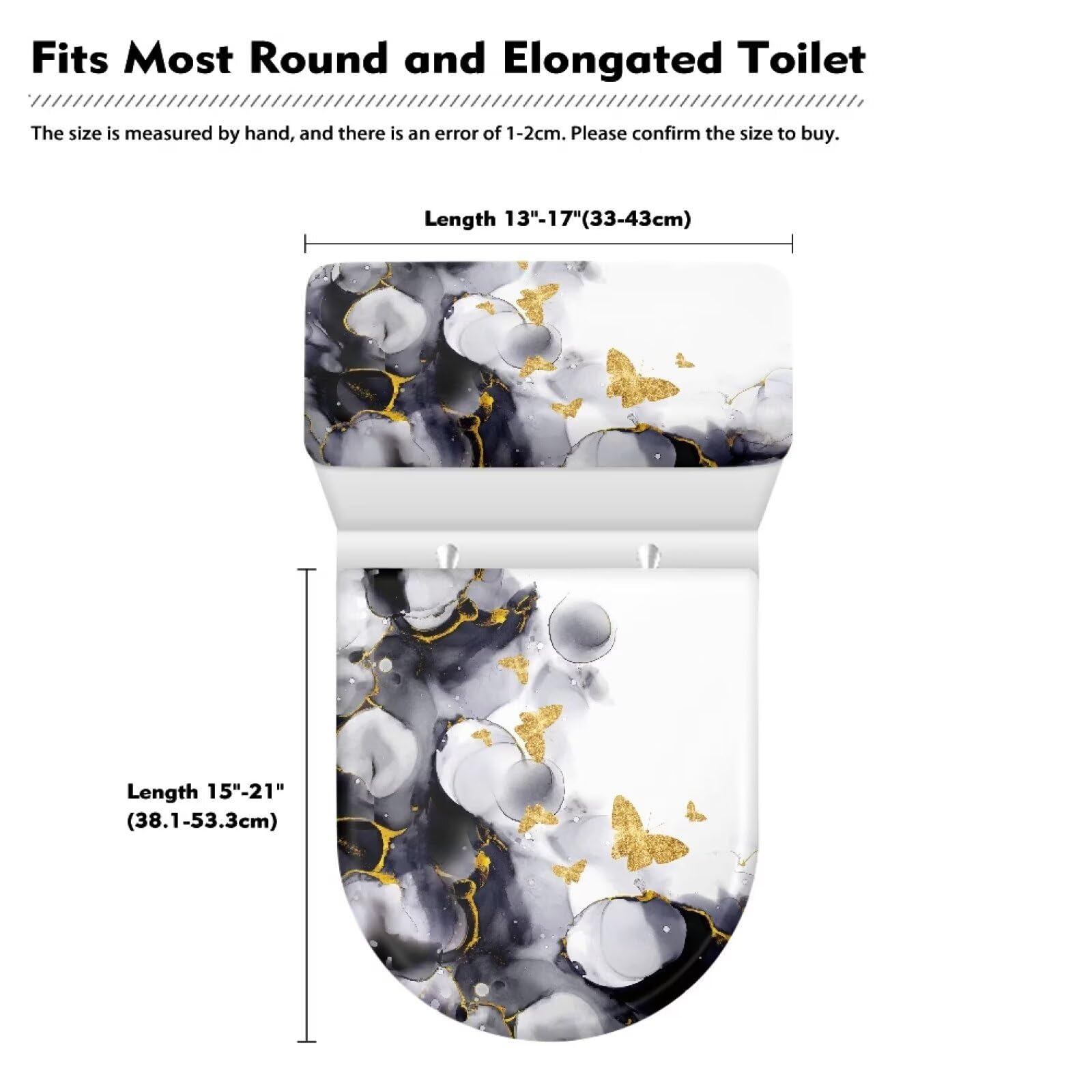 Washable Elastic Toilet Seat Cover - Soft Polyester Fabric Bathroom Lid Cover with Stretchable Edges, Stain-Resistant & Easy to Install (Gold Butterfly) - Perfect for Home, Hotel & Guest Bathroom Decor