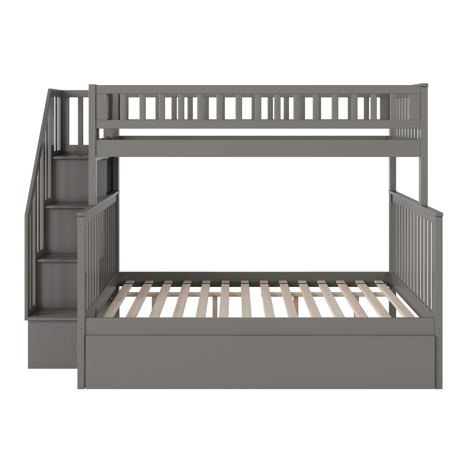 AFI Woodland Staircase Twin Over Twin Bunk Bed with Turbo Charger in Grey - Space-Saving Kids Bedroom Furniture for Small Rooms & Sleepovers
