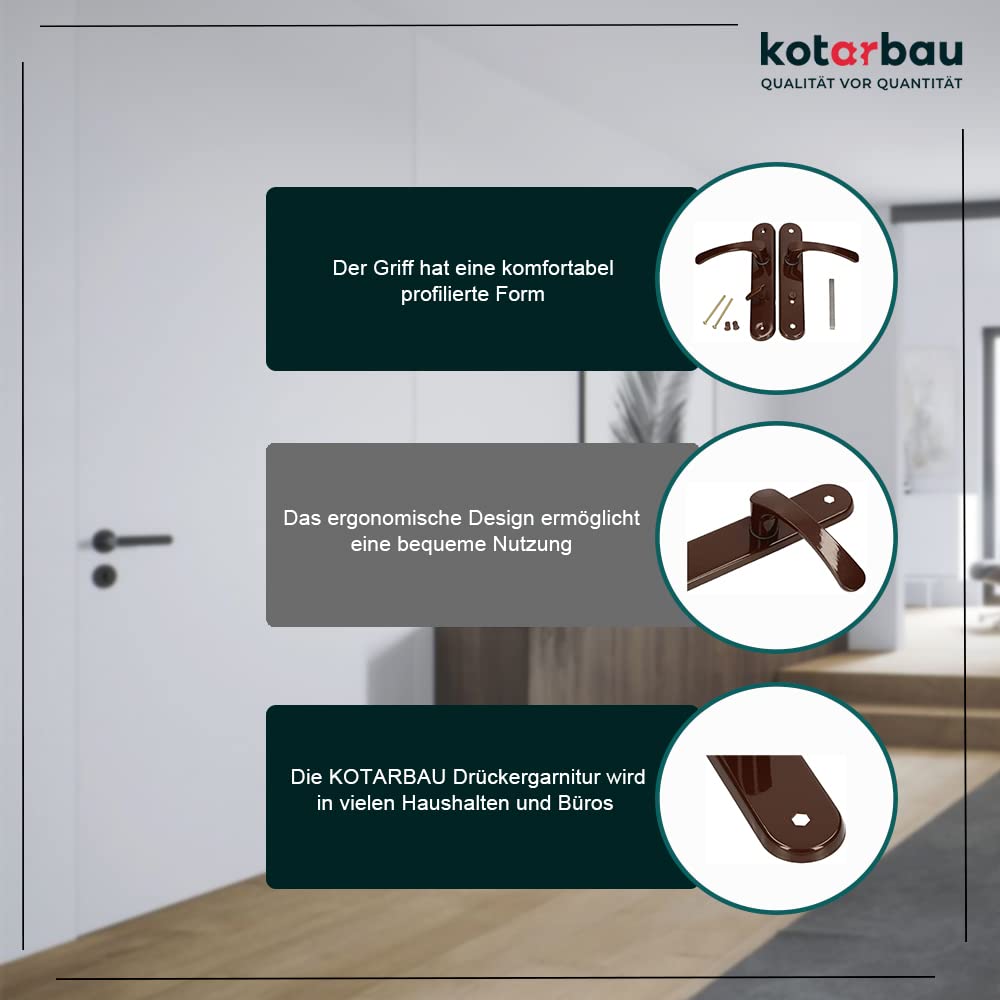 KOTARBAU® 72mm Left Right WC Brown Aluminum Door Handle Set - Long Plate Toilet & Room Door Fitting for Bathroom, Restroom, and Home Interior Upgrade