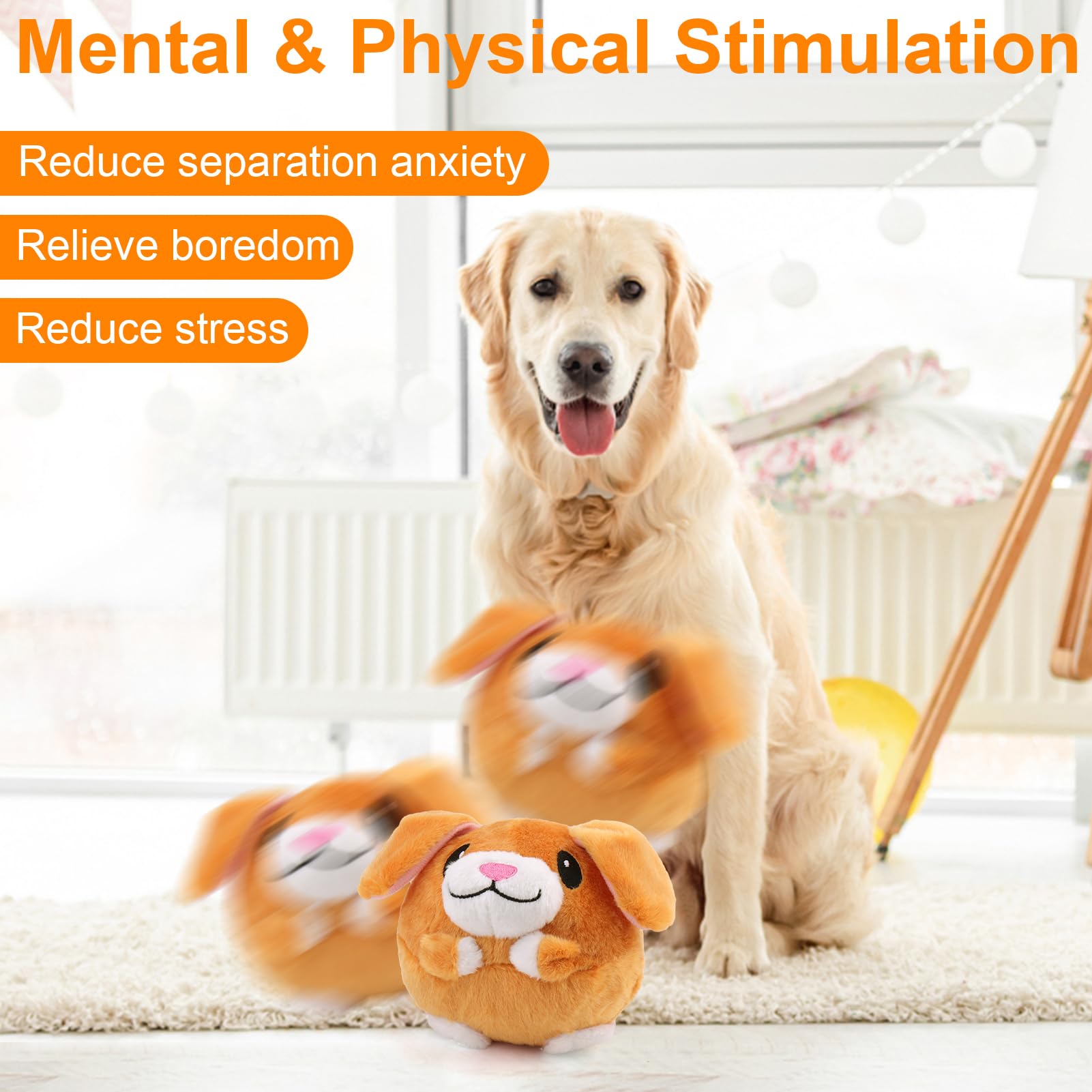 Interactive Dog Toys for Small Medium Large Dogs - Squeaky Moving Ball with Chewable Plush Cover & Music, Active Pet Plush Toy for Chasing & Playtime (Little Dog Pattern) - Perfect for Indoor Exercise, Training & Boredom Relief