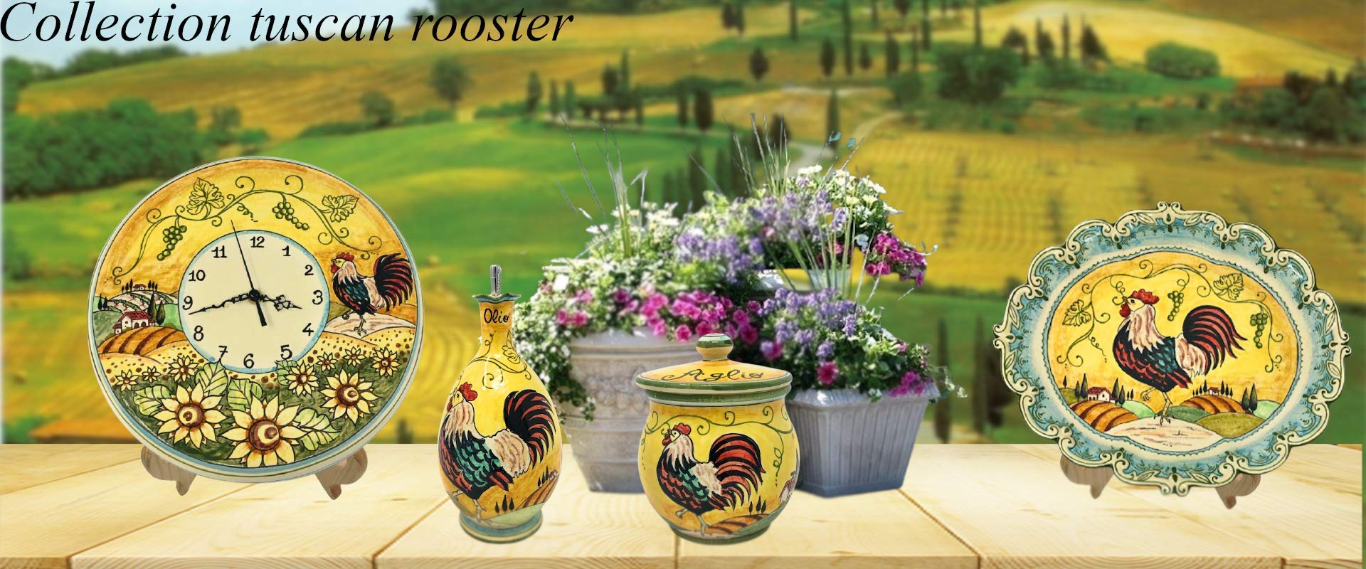 Italian Ceramic Utensil Holder - Hand Painted Tuscan Rooster Design Art Pottery Made in Italy | Kitchen Countertop Decor, Farmhouse Style Home Accessory