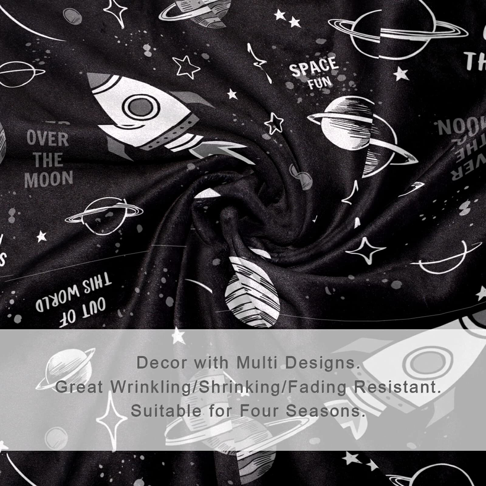 Space Doodle Cartoon Fleece Blanket - Super Soft Plush Throw with Rockets, Planets & Stars Design (50x90 Inches) for Cozy Home, Camping & Travel | Warm Bed, Sofa & Couch Blanket