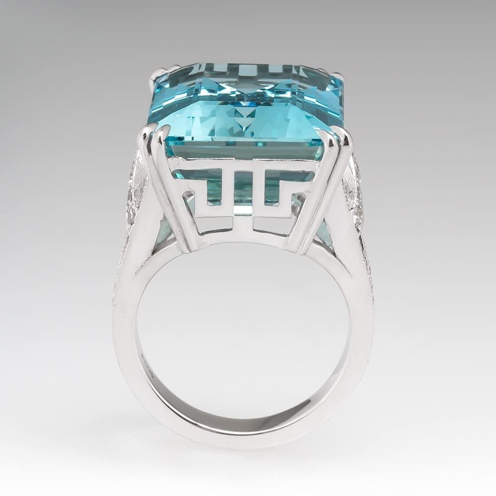 925 Sterling Silver Princess Cut Blue Aquamarine Diamond Ring - 1.5ct Shiny Eternity Wedding Band for Women | Engagement, Anniversary, Valentine's Day Gift & Party Jewelry