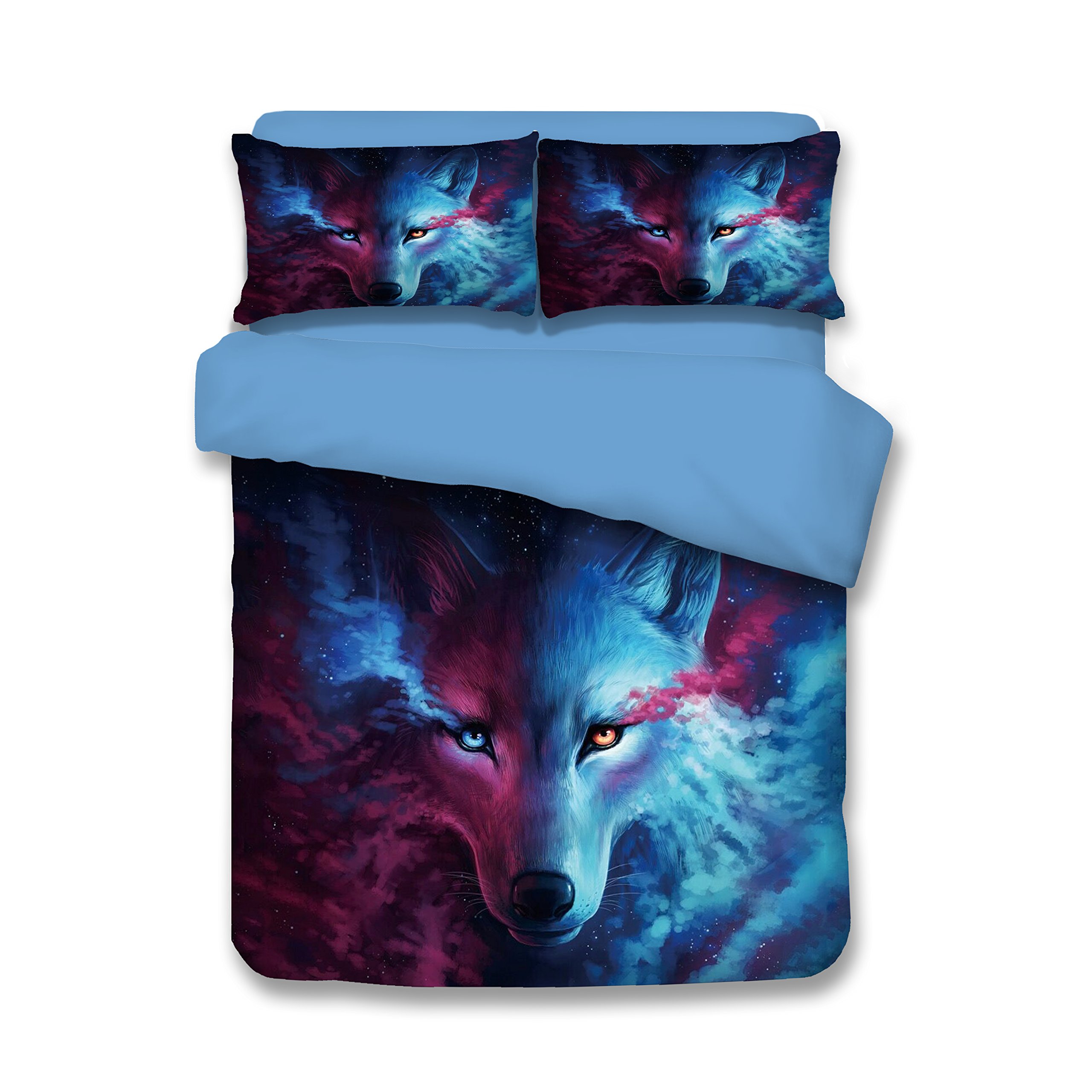 Newrara 3D Wolf Print Bedding Set - Full Size 4-Piece Polyester Duvet Cover, Fitted Sheet & Pillowcases - Wild Animal Theme Bedroom Decor for Teens & Adults - Perfect for Cabin, Dorm or Adventure-Themed Rooms