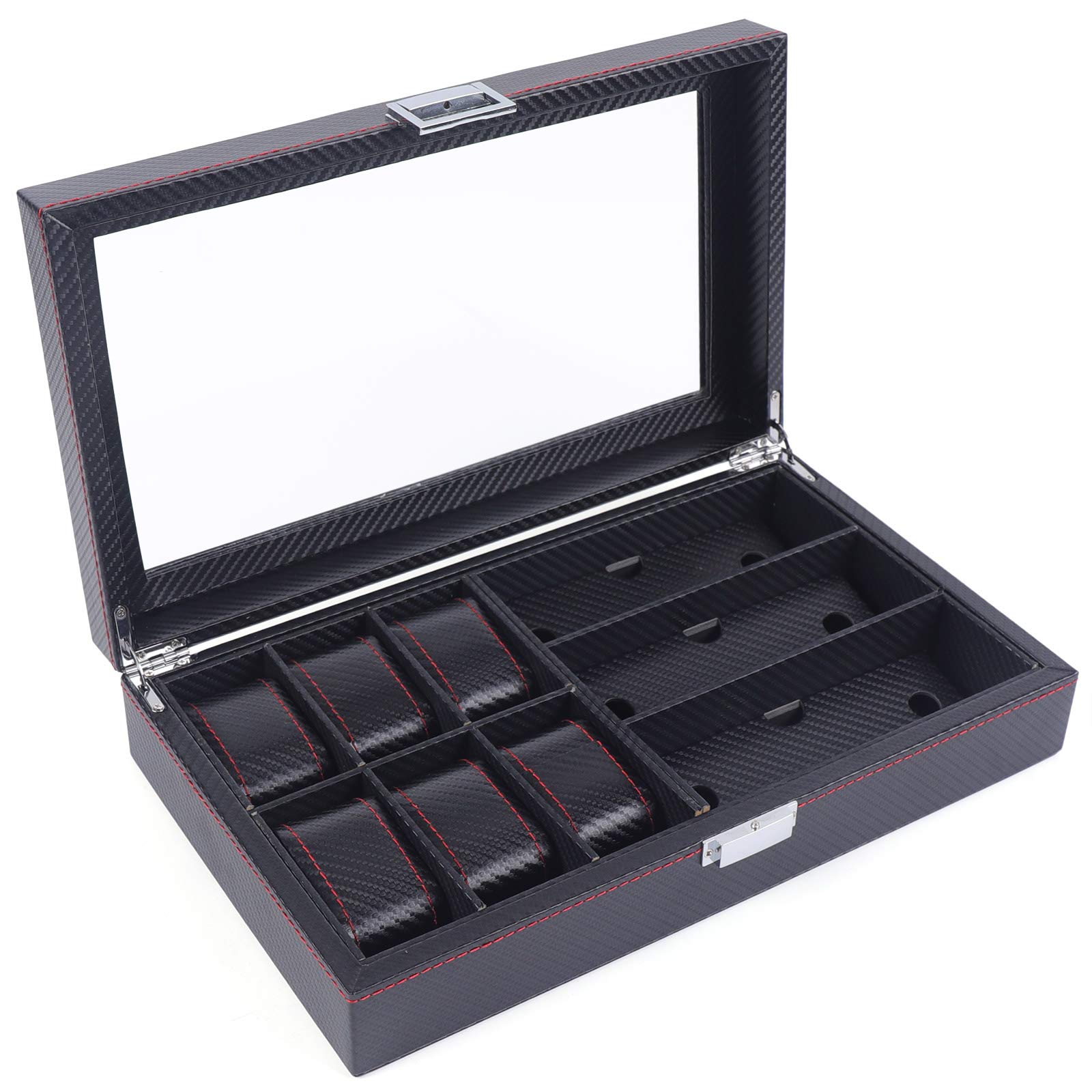 TFCFL 6-Slot Jewelry Box Organizer - Portable Watch, Sunglasses & Eyewear Storage Case - Black | Perfect for Travel, Home Display & Gift Packaging