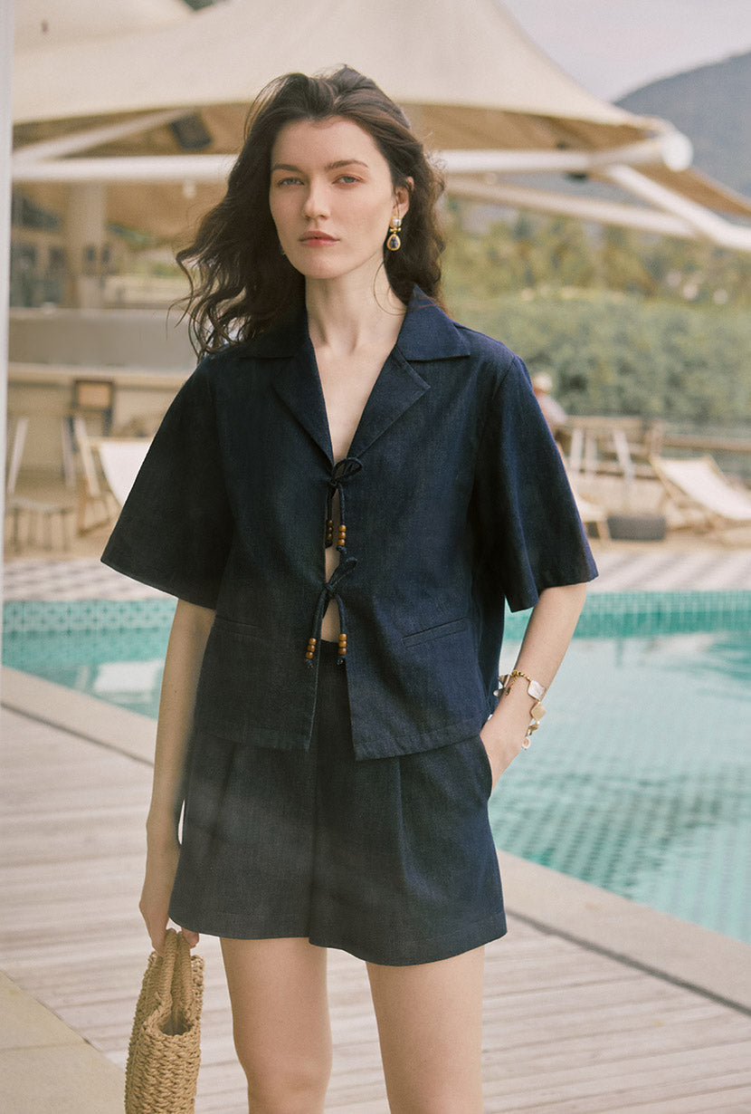 Nadia Denim Blouse for Women - Indigo Blue Casual Shirt - Perfect for Everyday Wear & Office Outfits