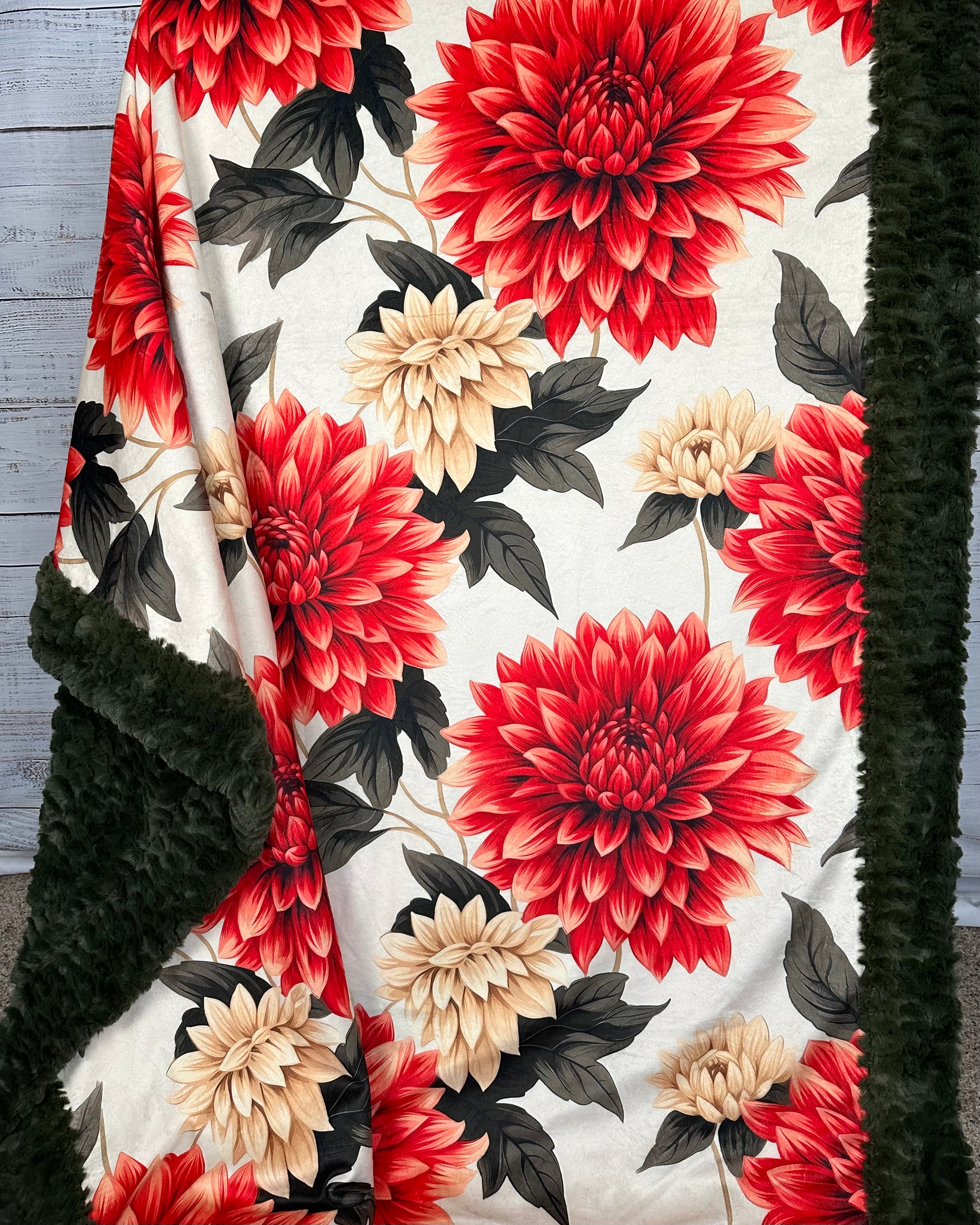 Premium 55x79 Inch Minky Blanket with Dahlia Floral Print - Ultra Soft & Luxurious Spoonflower Quality for Bedroom, Couch, and Gift Giving