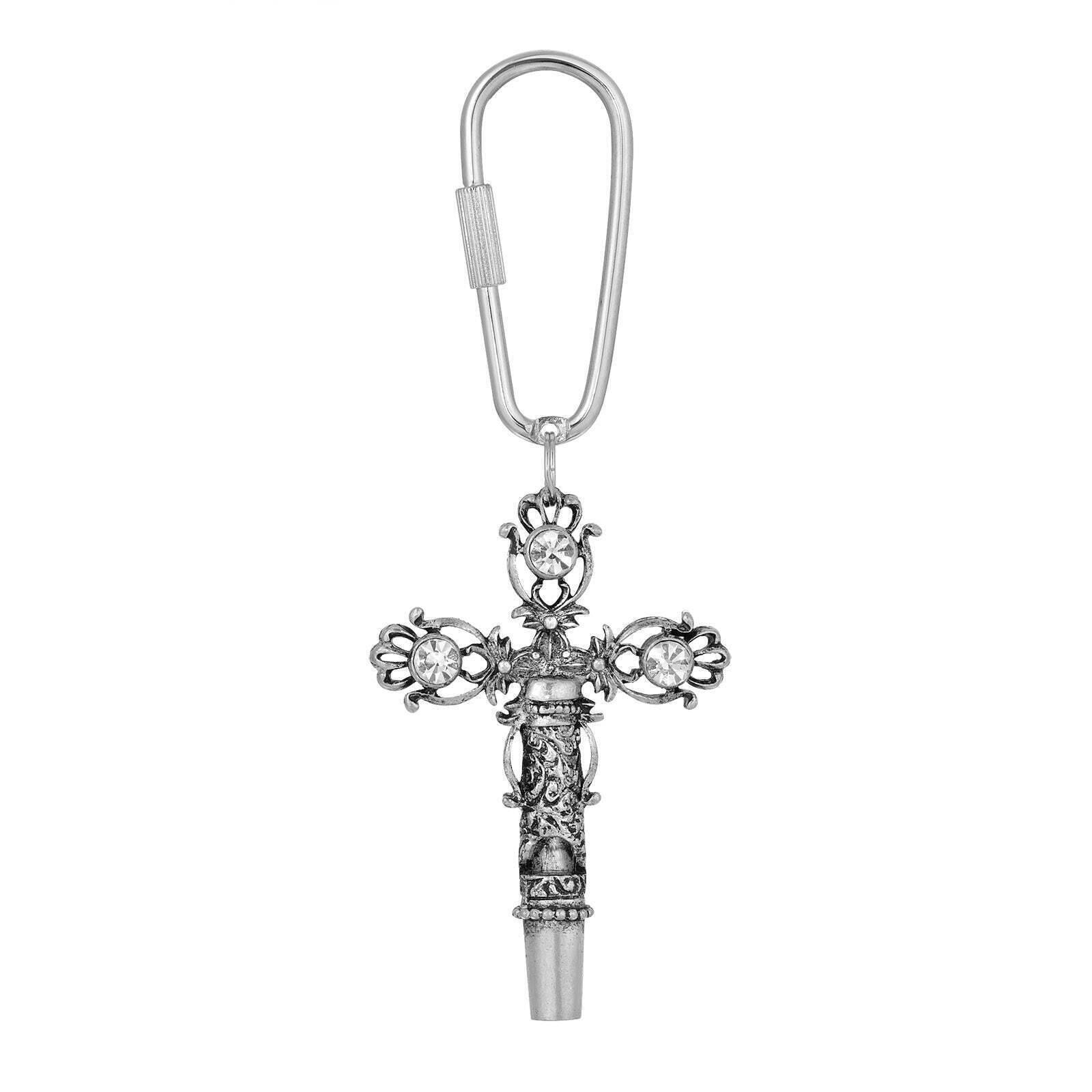 1928 Jewelry Crystal Cross Whistle Carabiner Keychain - Stylish Religious Key Ring for Women & Men - Perfect for Gifts, Travel, and Everyday Use