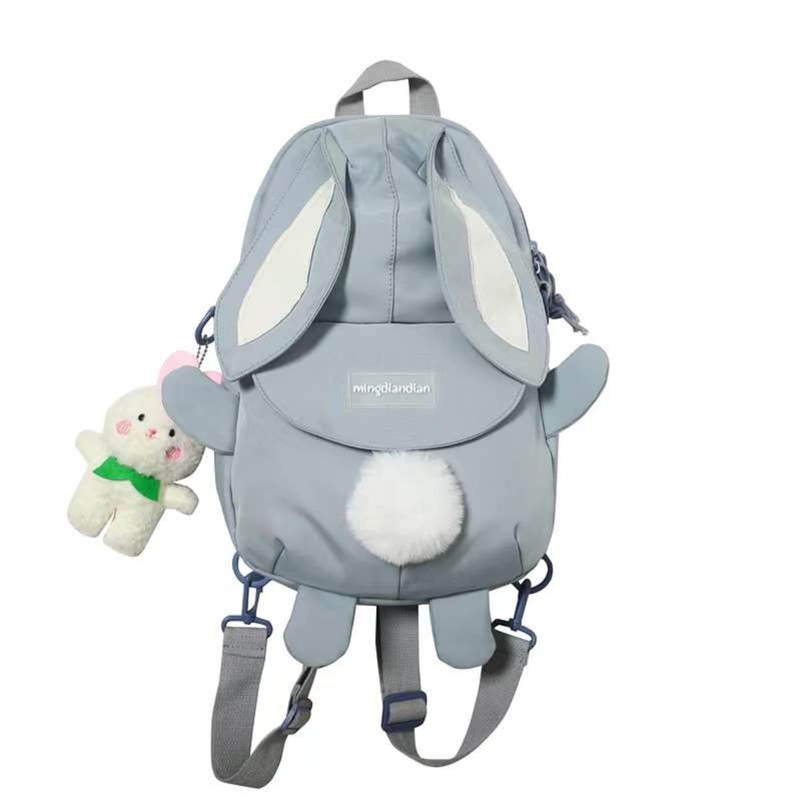 Cute Bunny Ear Backpack with Adorable Bear Charm - Girls School Backpack for Teens, Lightweight Book Bag & Travel Rucksack (Small, Blue) - Perfect for School, College, Travel & Daily Use