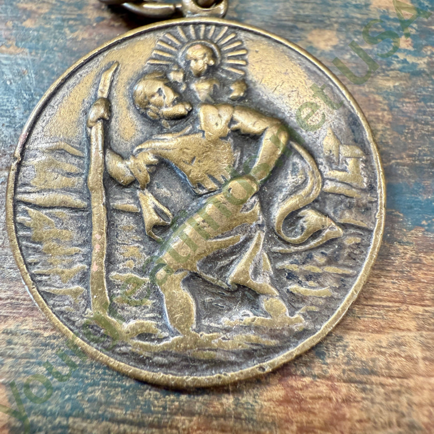 Vintage Brass St. Christopher Keychain - Patron Saint of Travelers - German Engraved Safe Travels Charm - Perfect for Car Keys, Luggage Tags & Gifts for Frequent Travelers