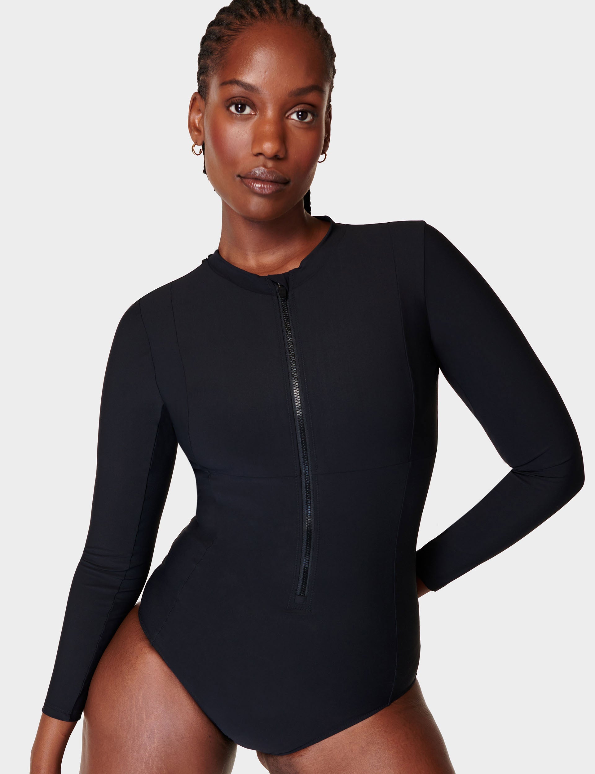 Tidal Xtra Life Long Sleeve Swimsuit for Women - UPF 50+ Sun Protection, Chlorine Resistant Black One Piece Bathing Suit - Perfect for Swimming, Surfing & Beach Activities