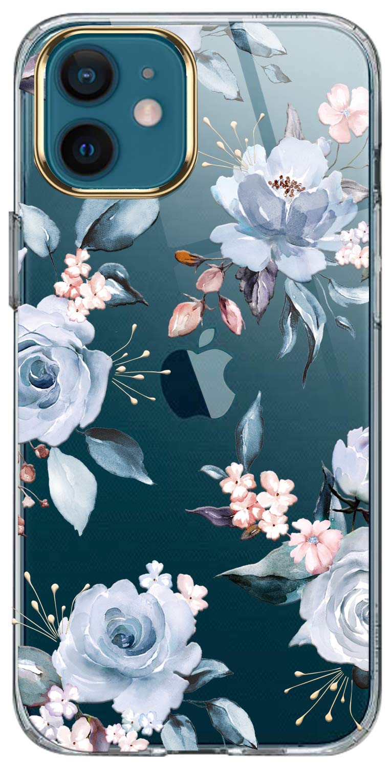 Floral iPhone 12/12 Pro Case for Women - Shockproof Hard Back Cover with Flower Pattern (6.1 inch 2020, Blue) | Perfect Gift for Girlfriends, Wives & Teens - Office, School & Everyday Use