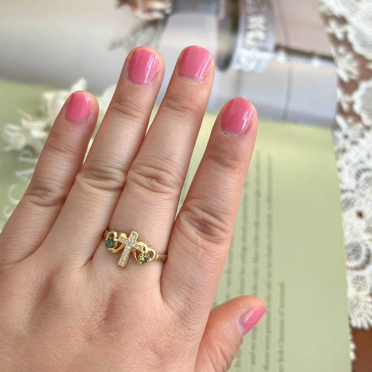 Kissmeta Sterling Silver Heart Promise Cross Rings for Women - Personalized Engraved Birthstone Jewelry with 2 Stones, Christian Gift for Mother's Day, Daughter, Best Friend | Perfect for Baptism, Anniversary, Valentine's Day & Special Occasions