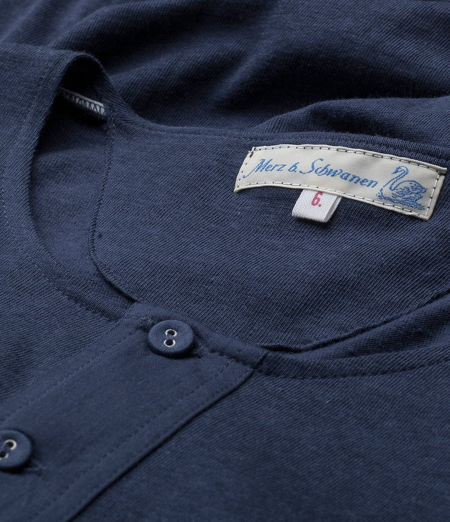 Merz b. Schwanen 103 Men's Short Sleeve Henley Shirt in Ink Blue | Premium Cotton T-Shirt for Casual Wear & Everyday Comfort | Perfect for Summer Outfits, Weekend Relaxation & Layering