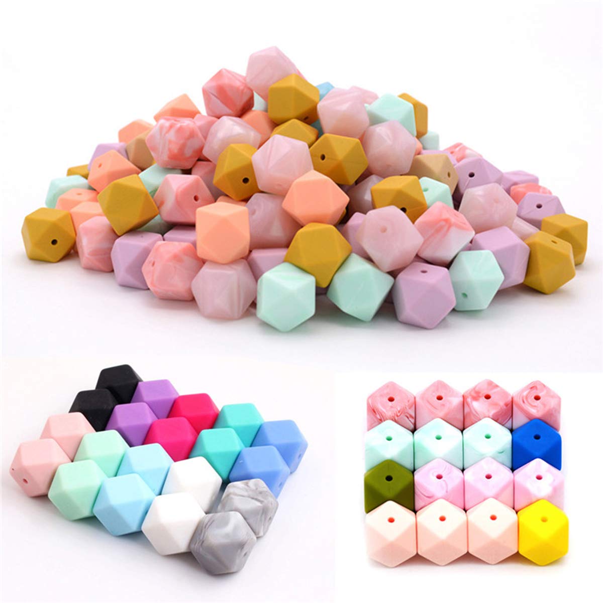 14mm Hexagonal Silicone Beads 50pcs - DIY Jewelry & Keychain Making Supplies for Crafters