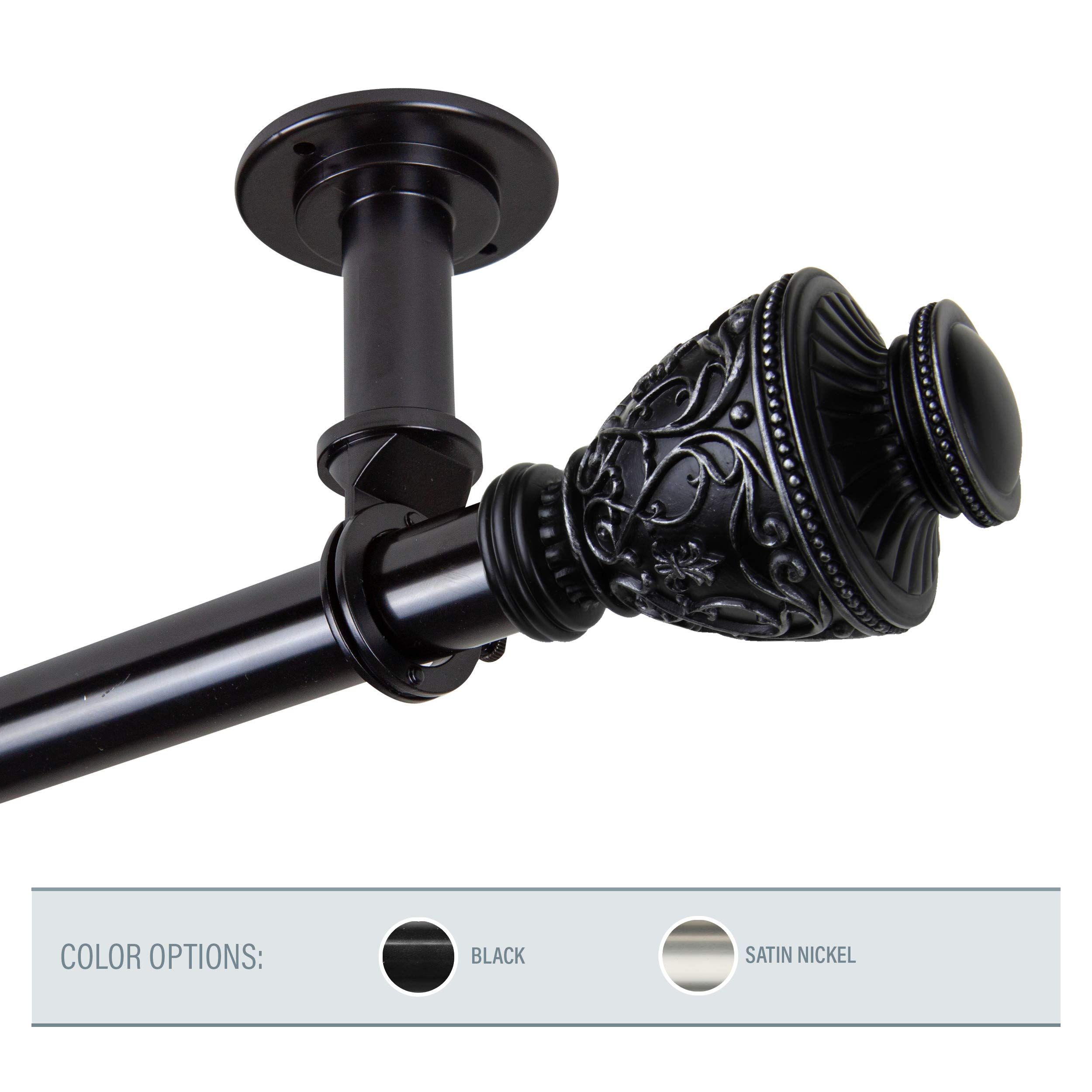 Rod Desyne Veda 1-Inch Adjustable Ceiling Curtain Rod - 120 to 170 Inches, Black - Perfect for Room Dividers, Window Treatments & Home Decor