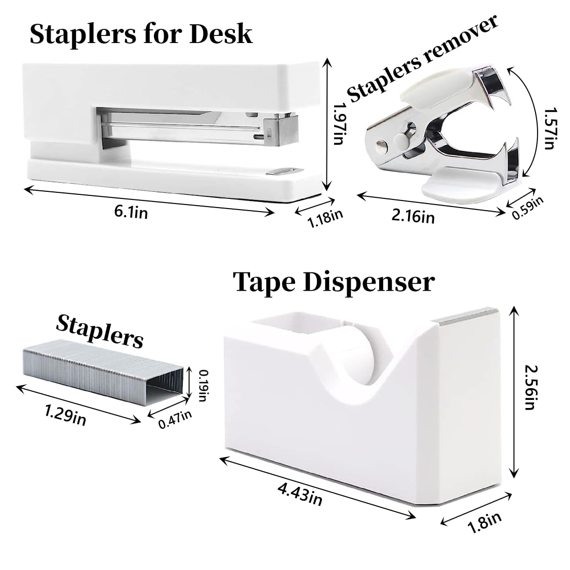 Premium White Office Supplies Set - Stapler, Tape Dispenser, Staple Remover, Paper Clips & Scissors | Elegant Desk Accessories for Women Professionals | Perfect for Home Office, School & Workspace Organization