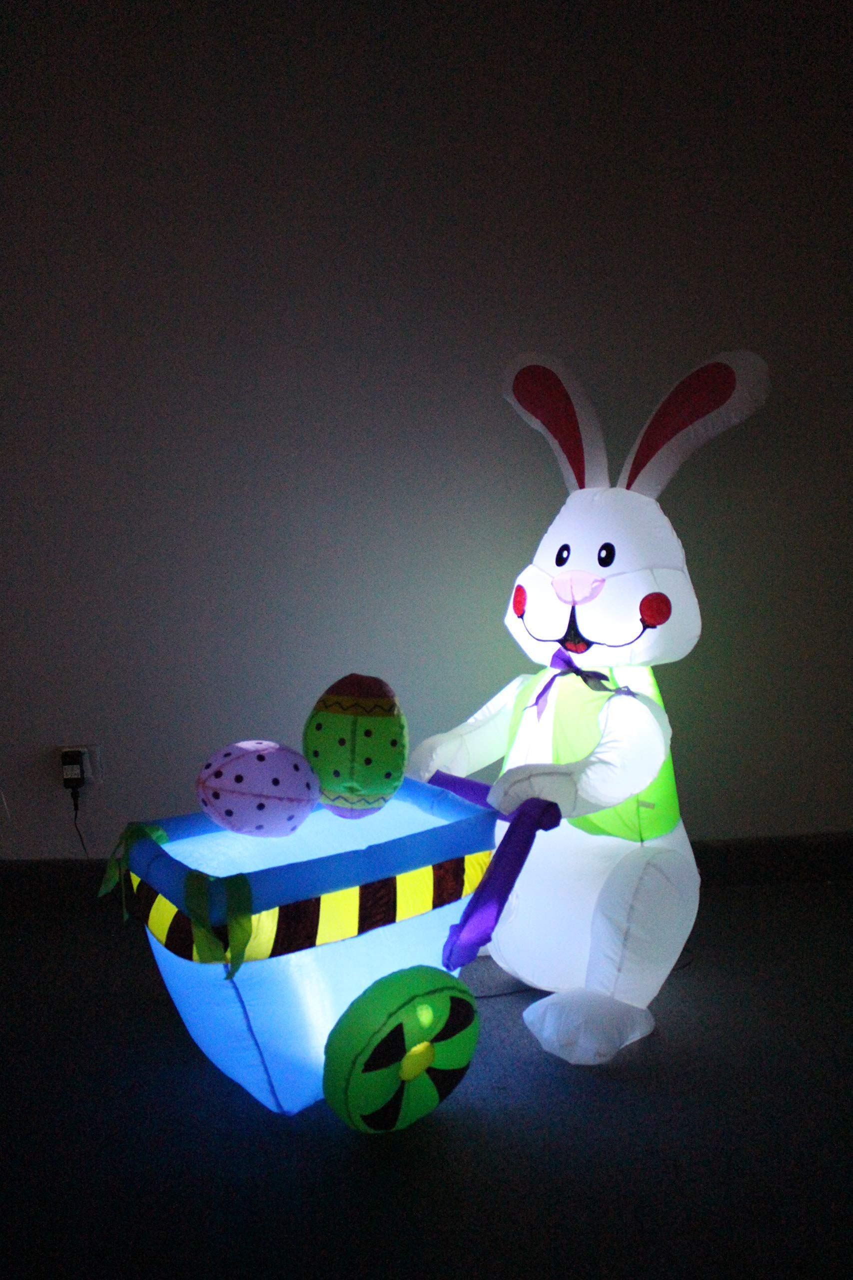 4ft Inflatable Easter Bunny with Cart & 6ft Inflatable Uncle Sam on Rocket Ship - Patriotic Party Decorations Bundle for Easter & Independence Day Celebrations, Backyard Decor, Holiday Events
