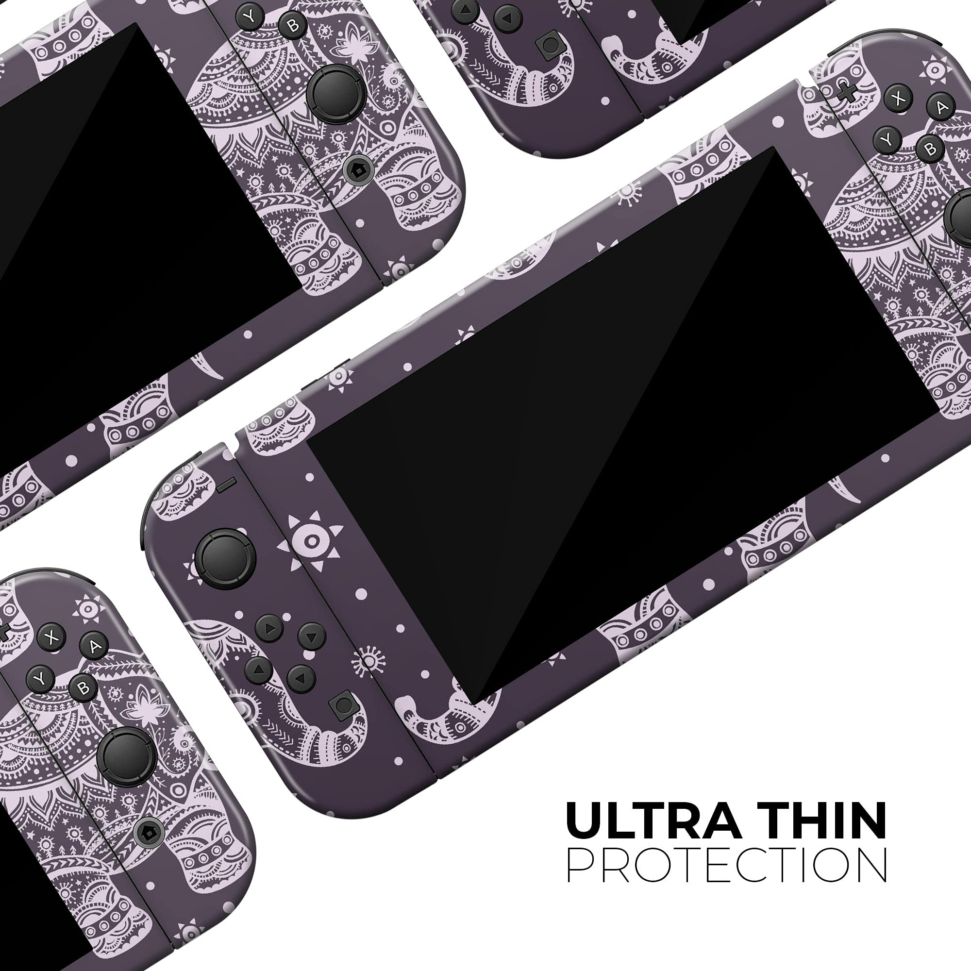 Nintendo Switch Skin Decal Cover - Purple Sacred Elephant Design - Scratch-Resistant Removable Vinyl Wrap for Switch Console & Joy-Con - Perfect for Gaming Protection and Personalization
